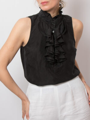 Black Silk Ruffle Blouse