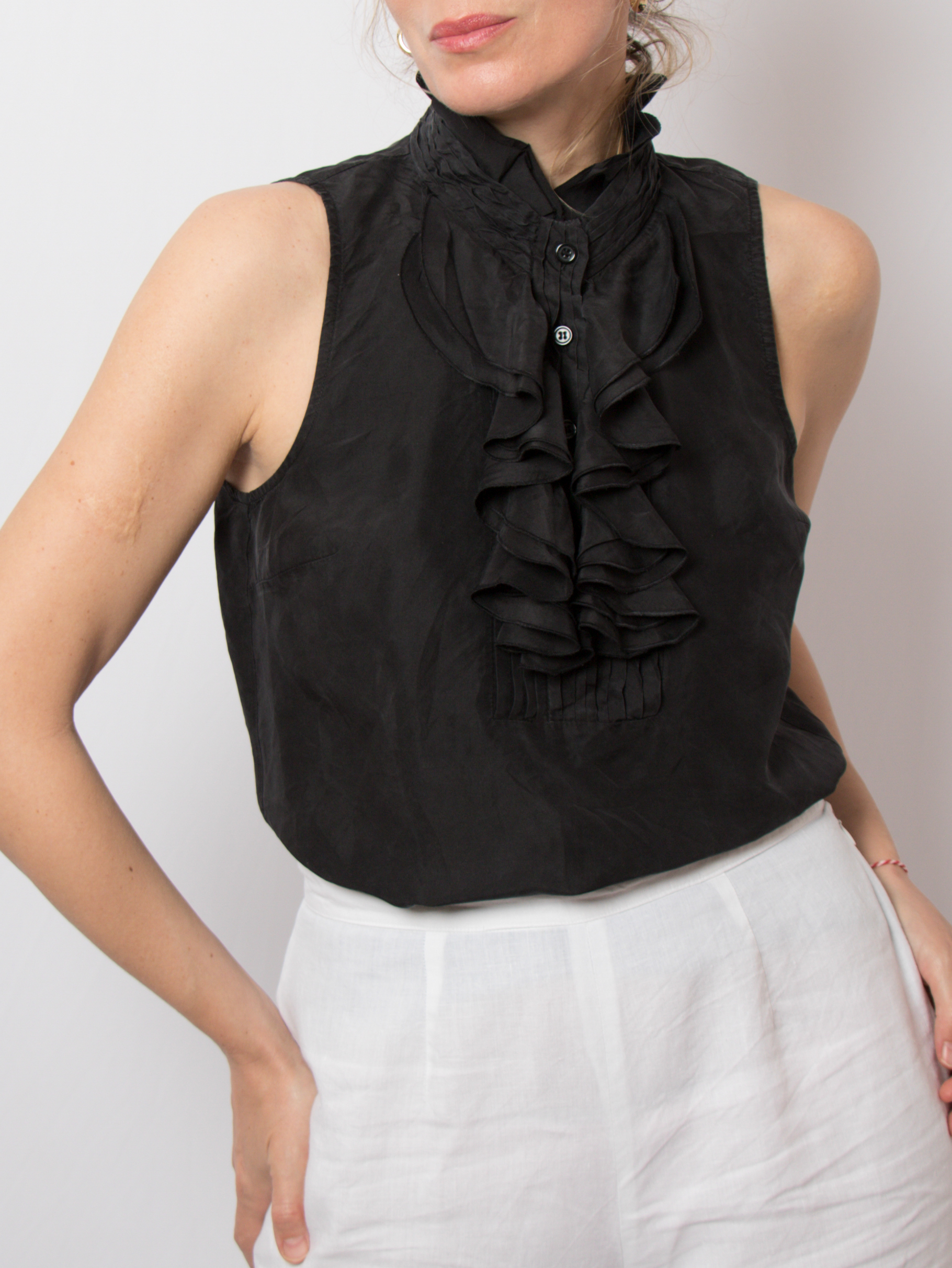 Black Silk Blouse Ruffle Jabot Black Silk Blouse Ruffle Jabot