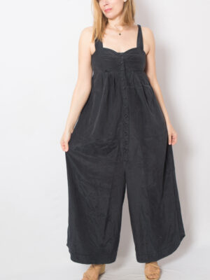 vintage black silk wide leg jumpsuit