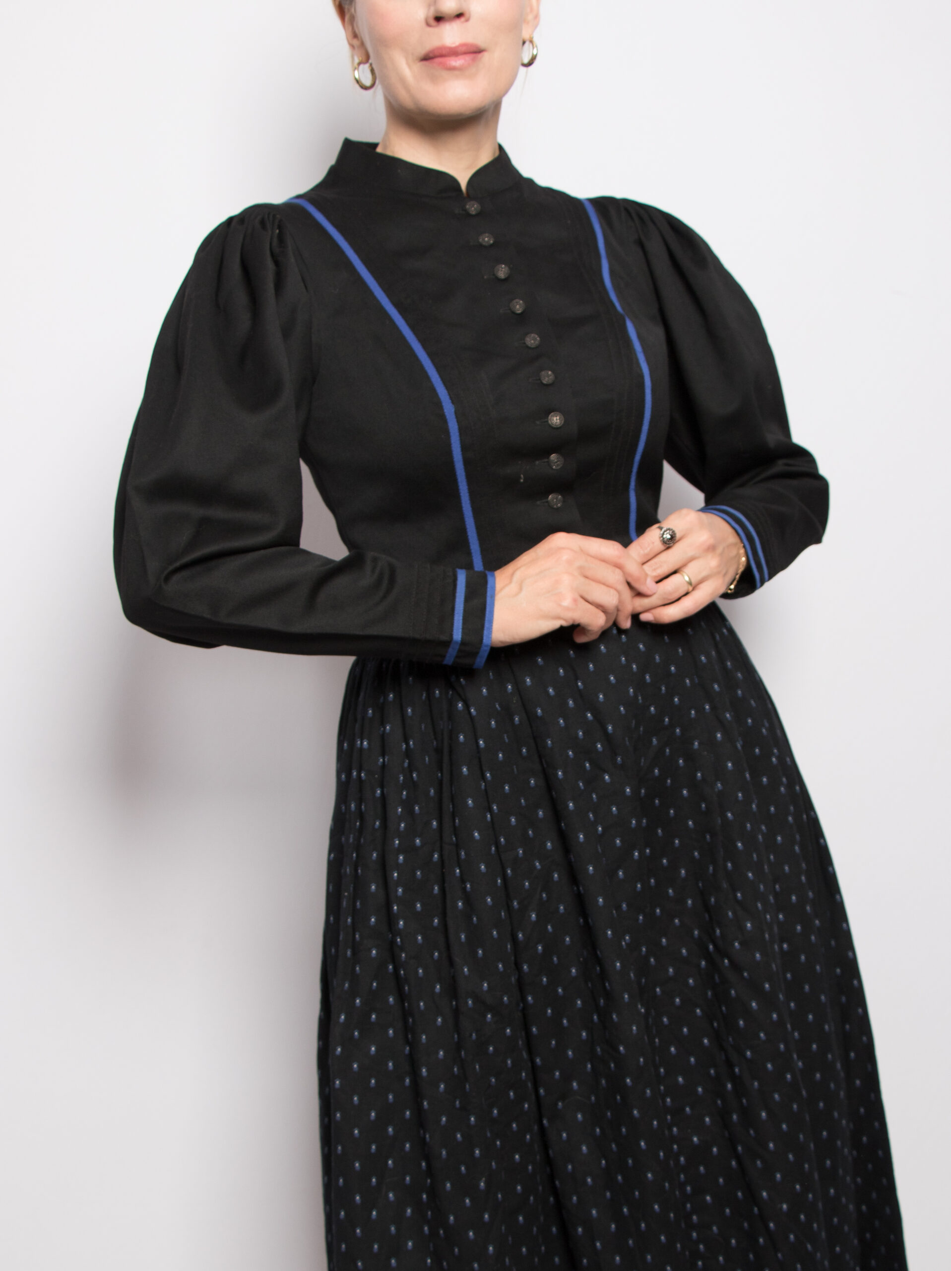 Sportalm Wool Cashmere Dirndl Dress Vintage Puff Sleeve Dirndl Dress Black Wool Cashmere Midi by Sportalm Austria Size M Alpine Heritage