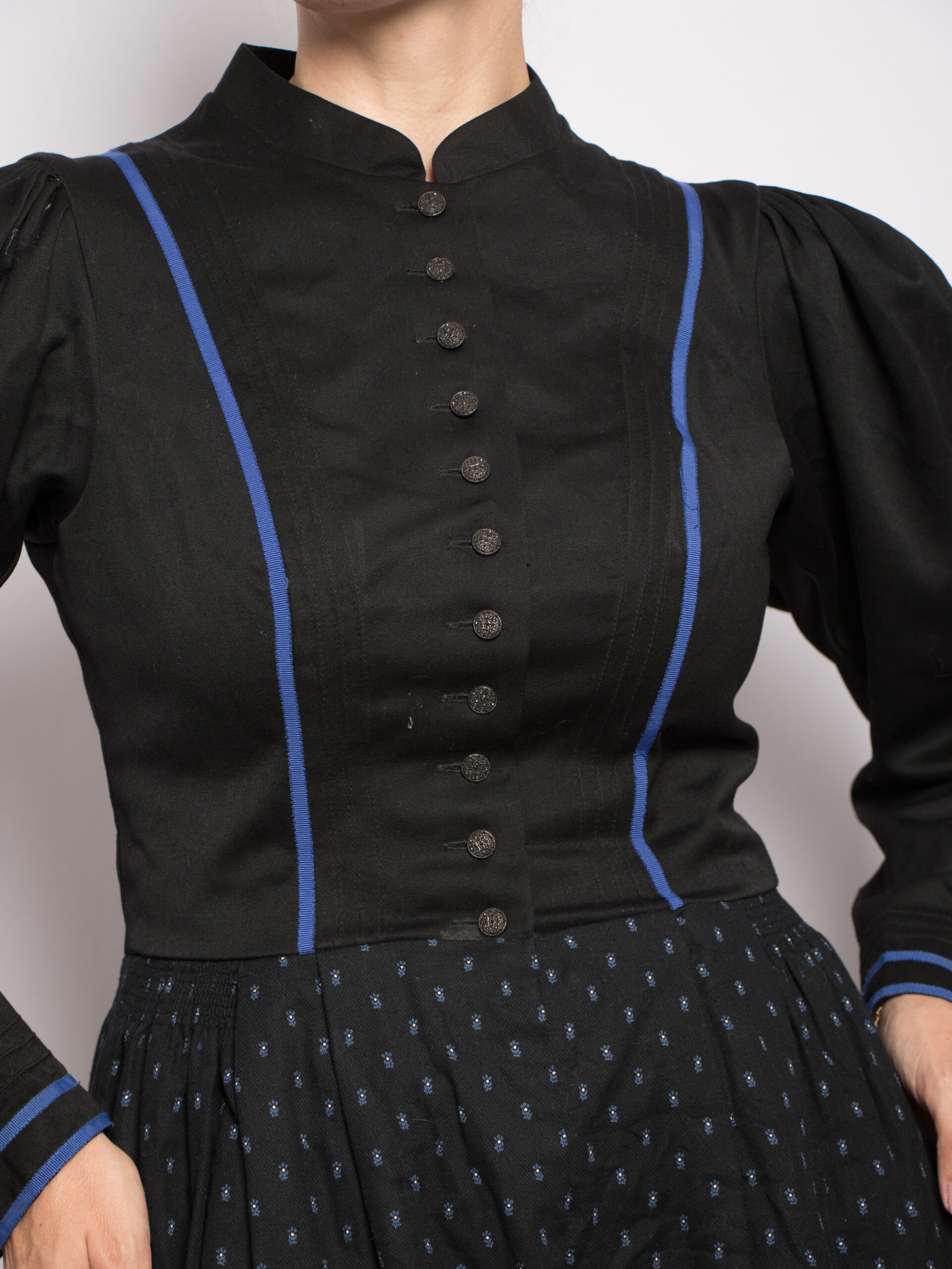 Sportalm Wool Cashmere Dirndl Dress Vintage Puff Sleeve Dirndl Dress Black Wool Cashmere Midi by Sportalm Austria Size M Alpine Heritage