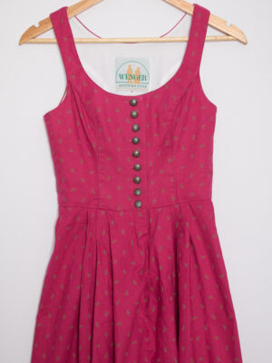 Vintage Wenger Midi Dirndl Dress Floral Pink Cotton Alpine Austrian Cottagecore Folk Style Size XS