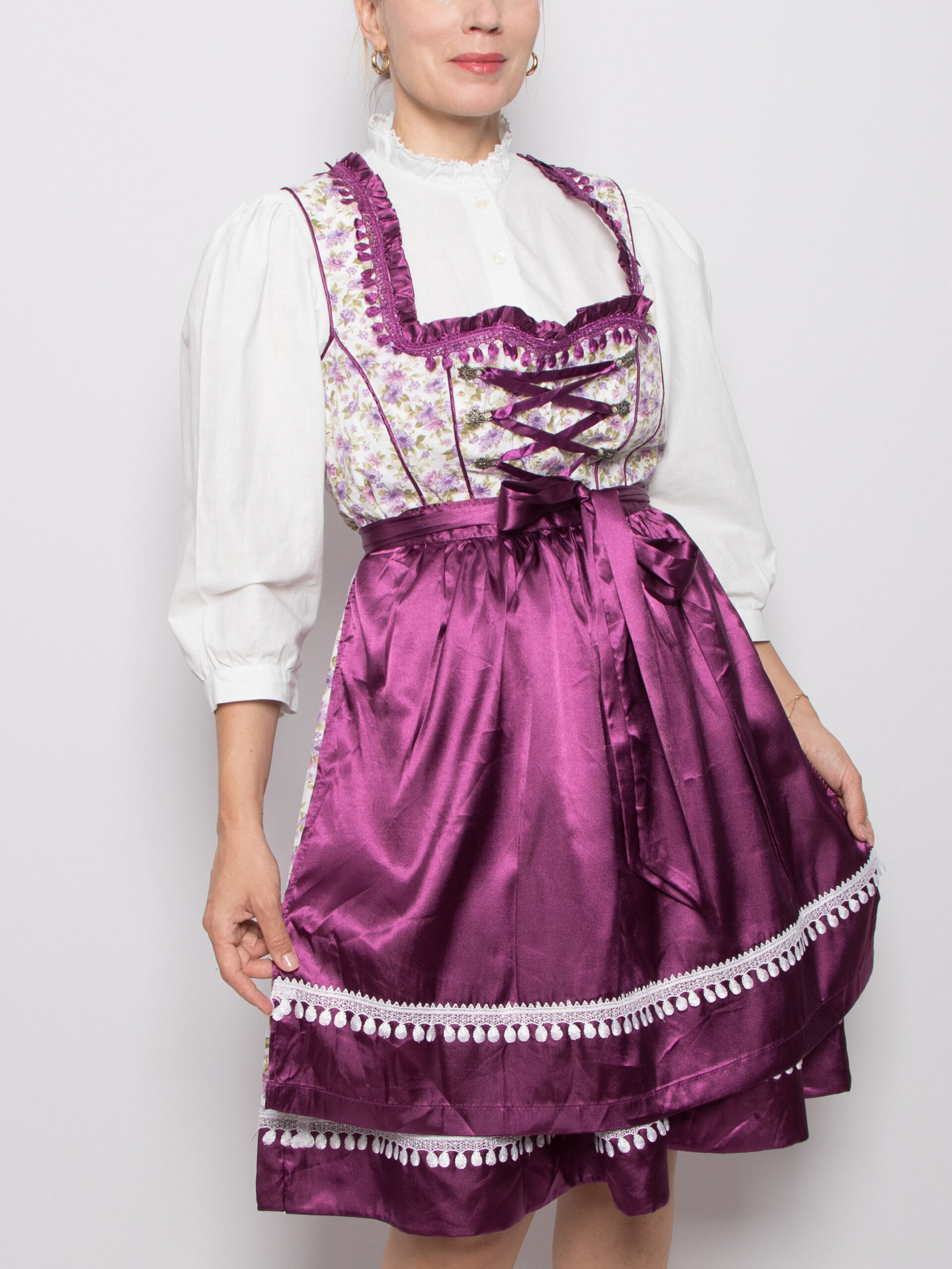 Vintage Lifos Floral Dirndl Dress Vintage Lifos Floral Dirndl Dress Cotton Purple Folk Alpine Sound of Music Style Size M