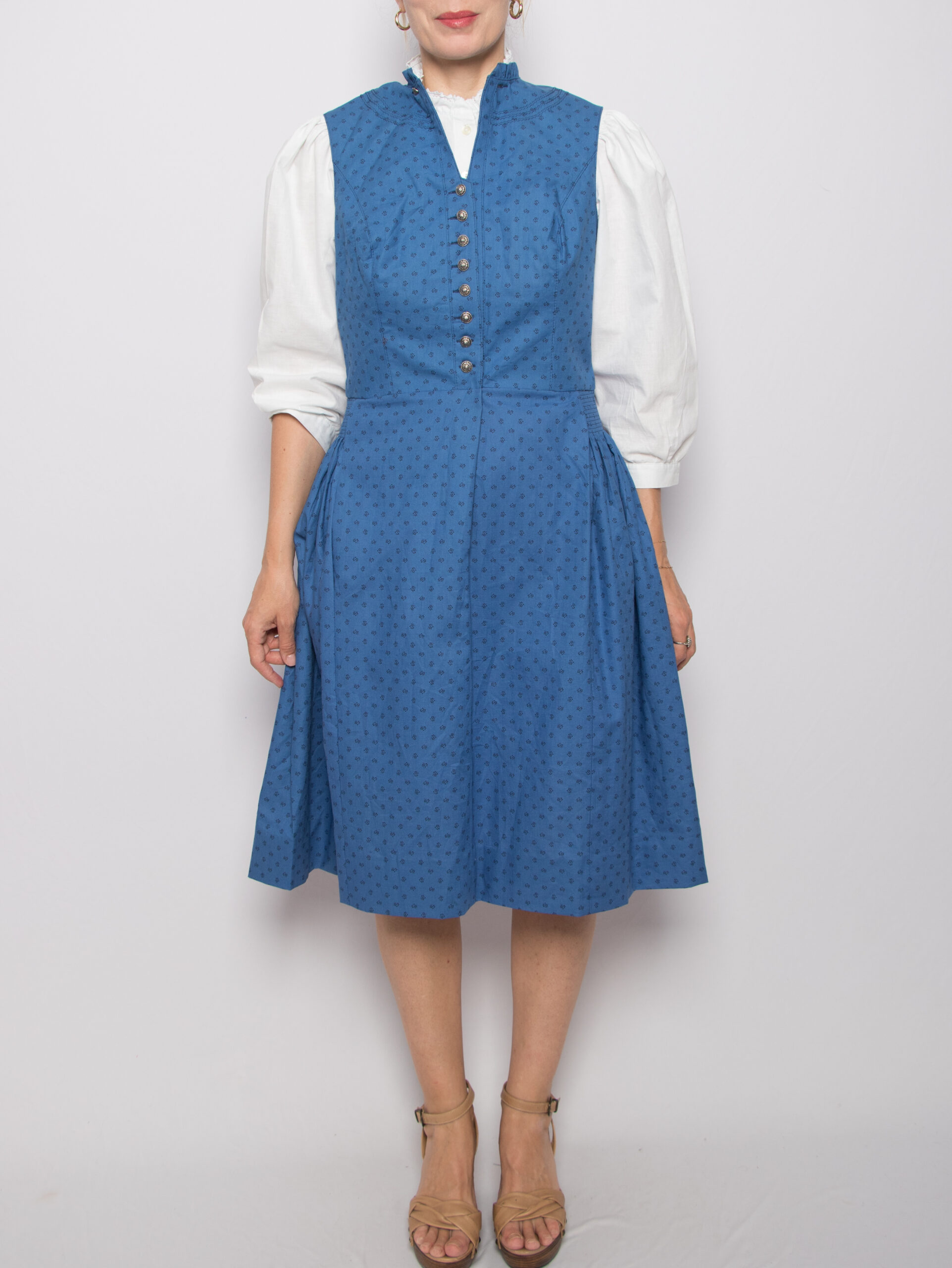 Vintage Blue Cotton Dirndl Dress Vintage Dirndl Dress Blue Cotton Edelweiss Button Front Folk Size M Cottagecore style