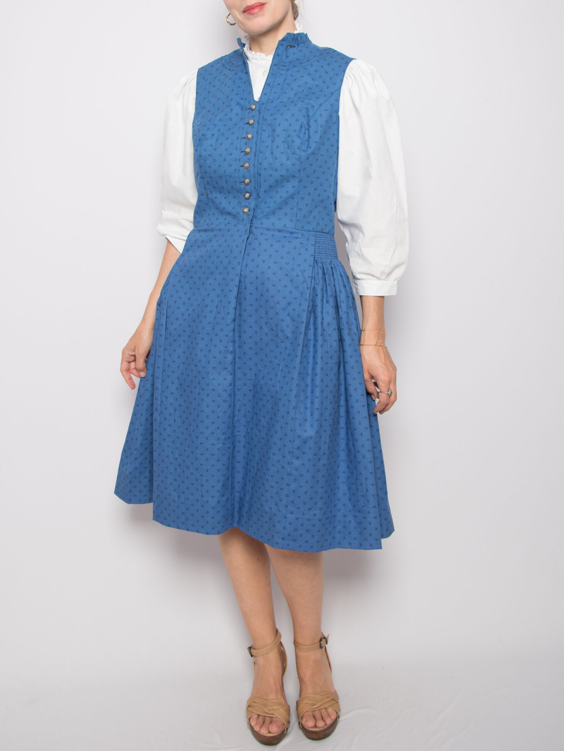 Vintage Blue Cotton Dirndl Dress Vintage Dirndl Dress Blue Cotton Edelweiss Button Front Folk Size M Cottagecore style