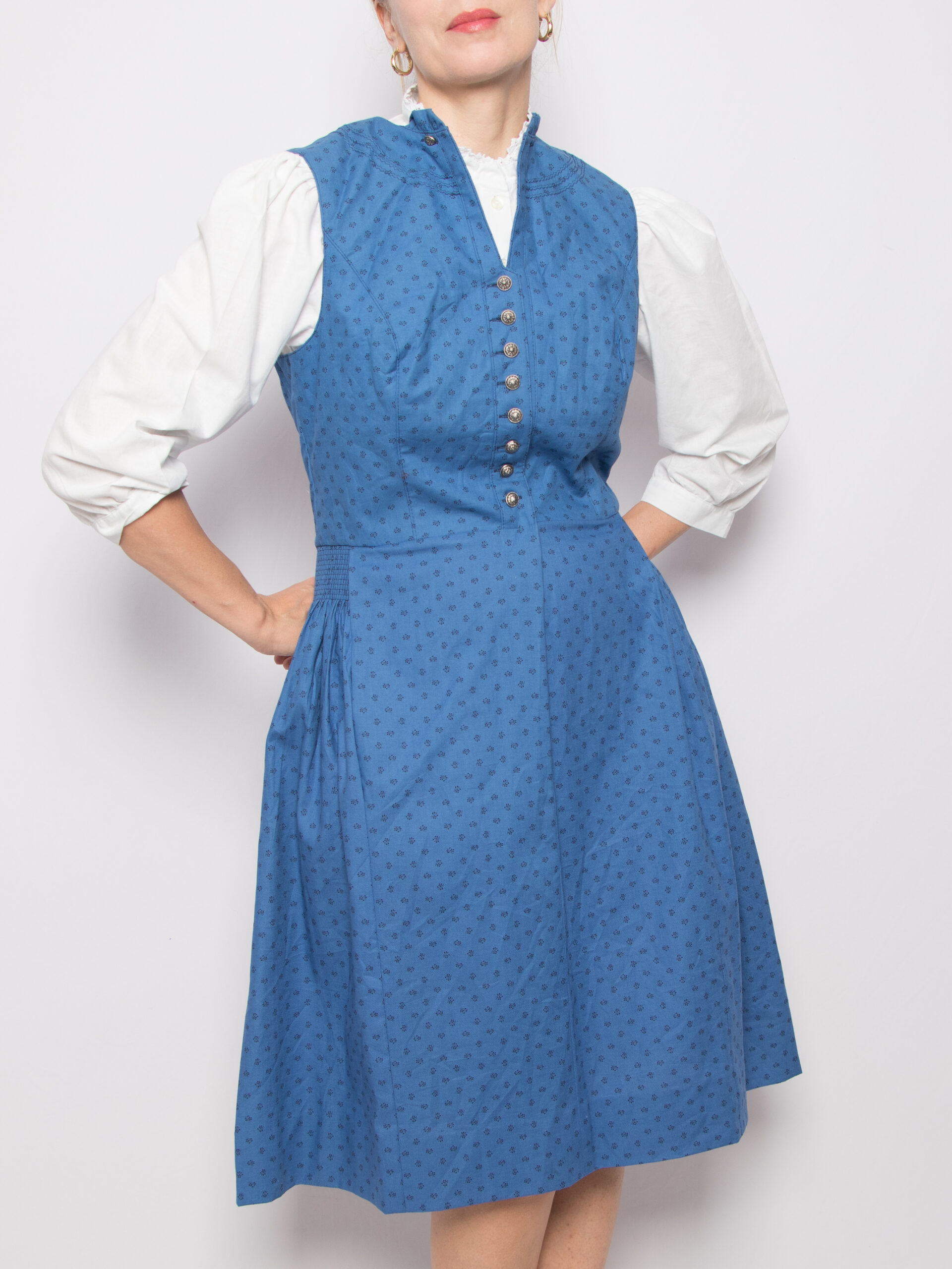 Vintage Blue Cotton Dirndl Dress Vintage Dirndl Dress Blue Cotton Edelweiss Button Front Folk Size M Cottagecore style