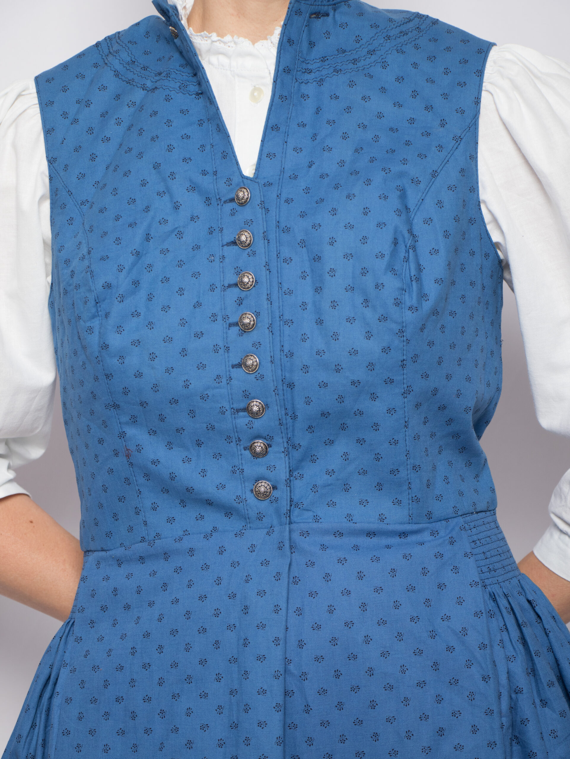Vintage Blue Cotton Dirndl Dress Vintage Blue Cotton Dirndl Dress - Image 4