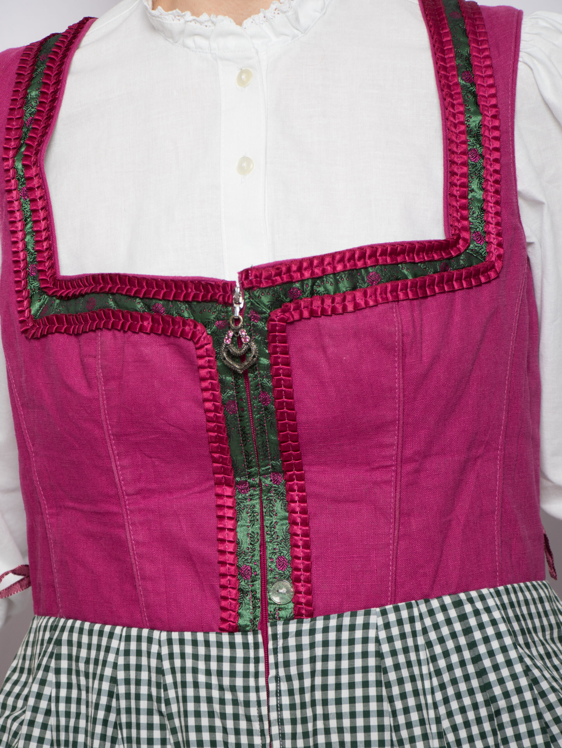 Vintage Long Gingham Dirndl Dress Vintage Gingham Dirndl Dress Purple Green Cotton Midi Folk Country Style Size L Gift for Girlfriend Sounds of Music