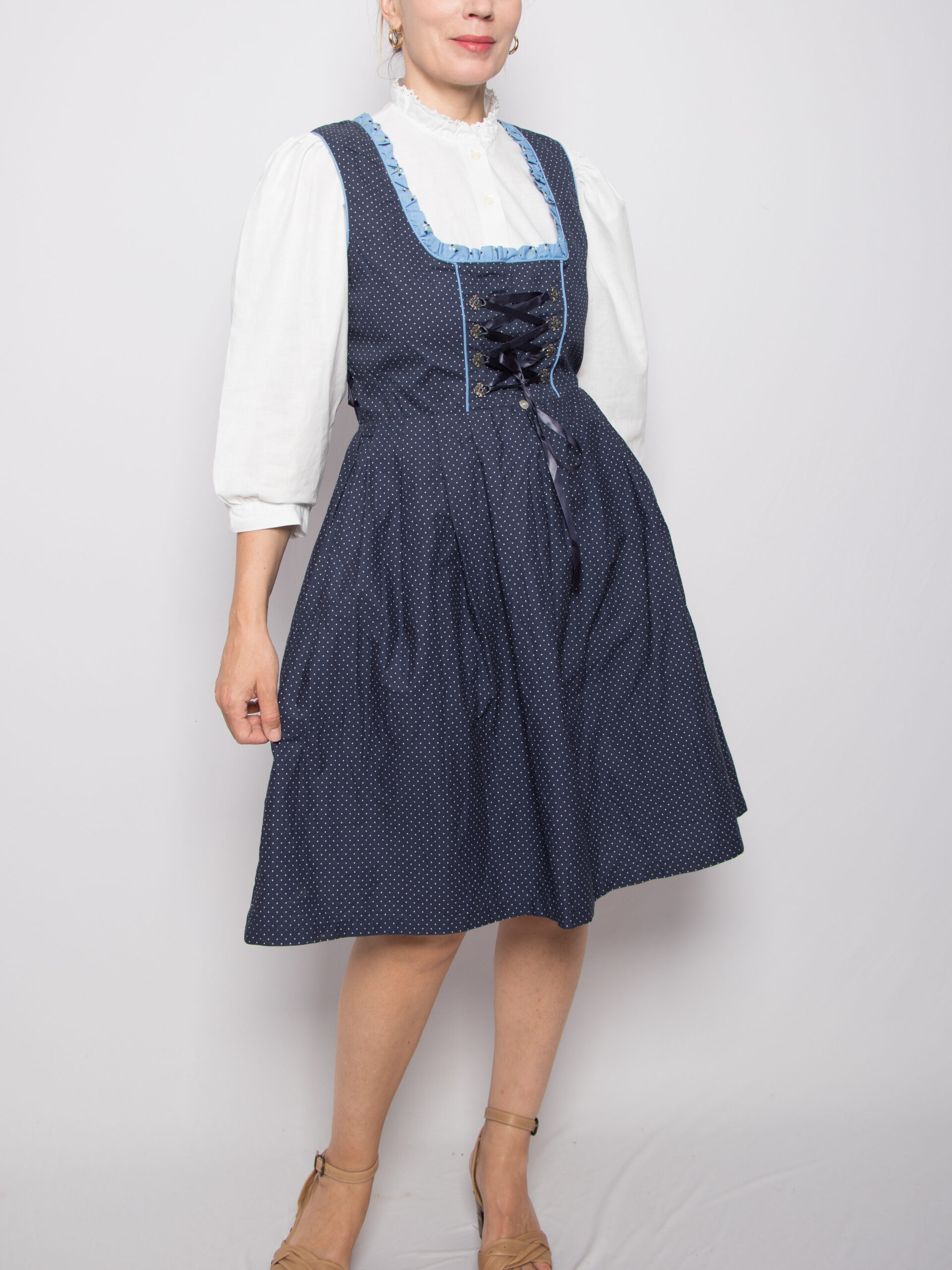 Vintage Polka dot Dirndl Dress Vintage Polka dot Dirndl Dress Lace-Up Corset Cottagecore Folk Style Size M
