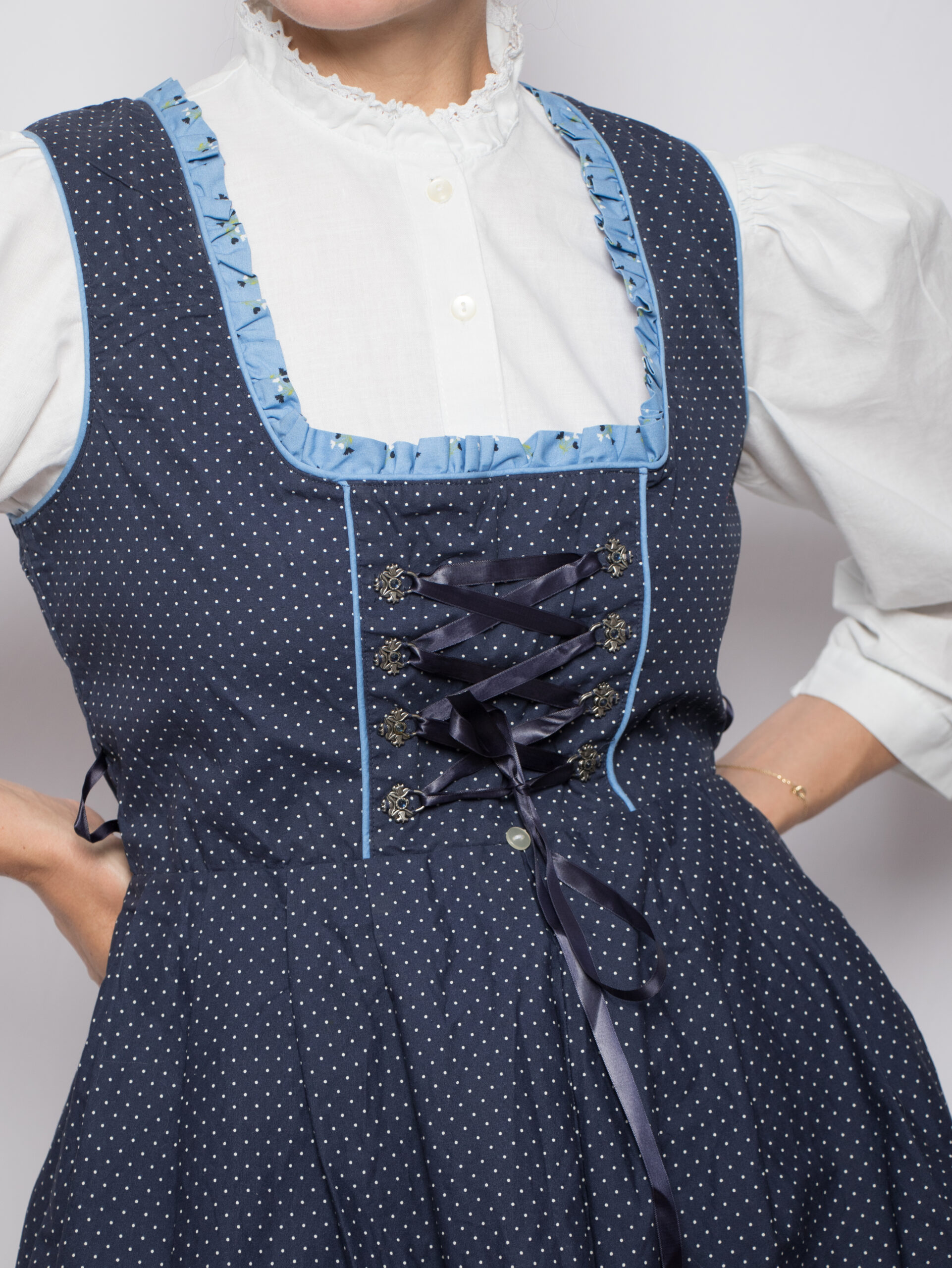 Vintage Polka dot Dirndl Dress Vintage Polka dot Dirndl Dress Lace-Up Corset Cottagecore Folk Style Size M