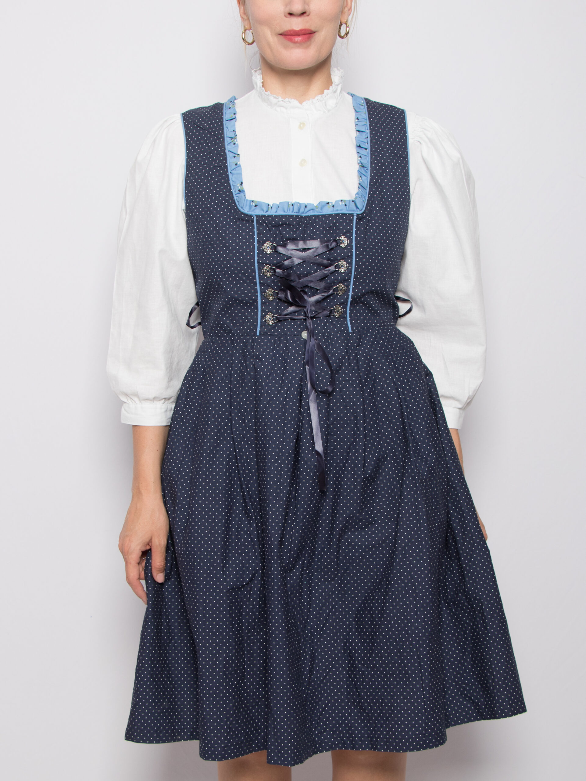 Vintage Polka dot Dirndl Dress Vintage Polka dot Dirndl Dress Lace-Up Corset Cottagecore Folk Style Size M