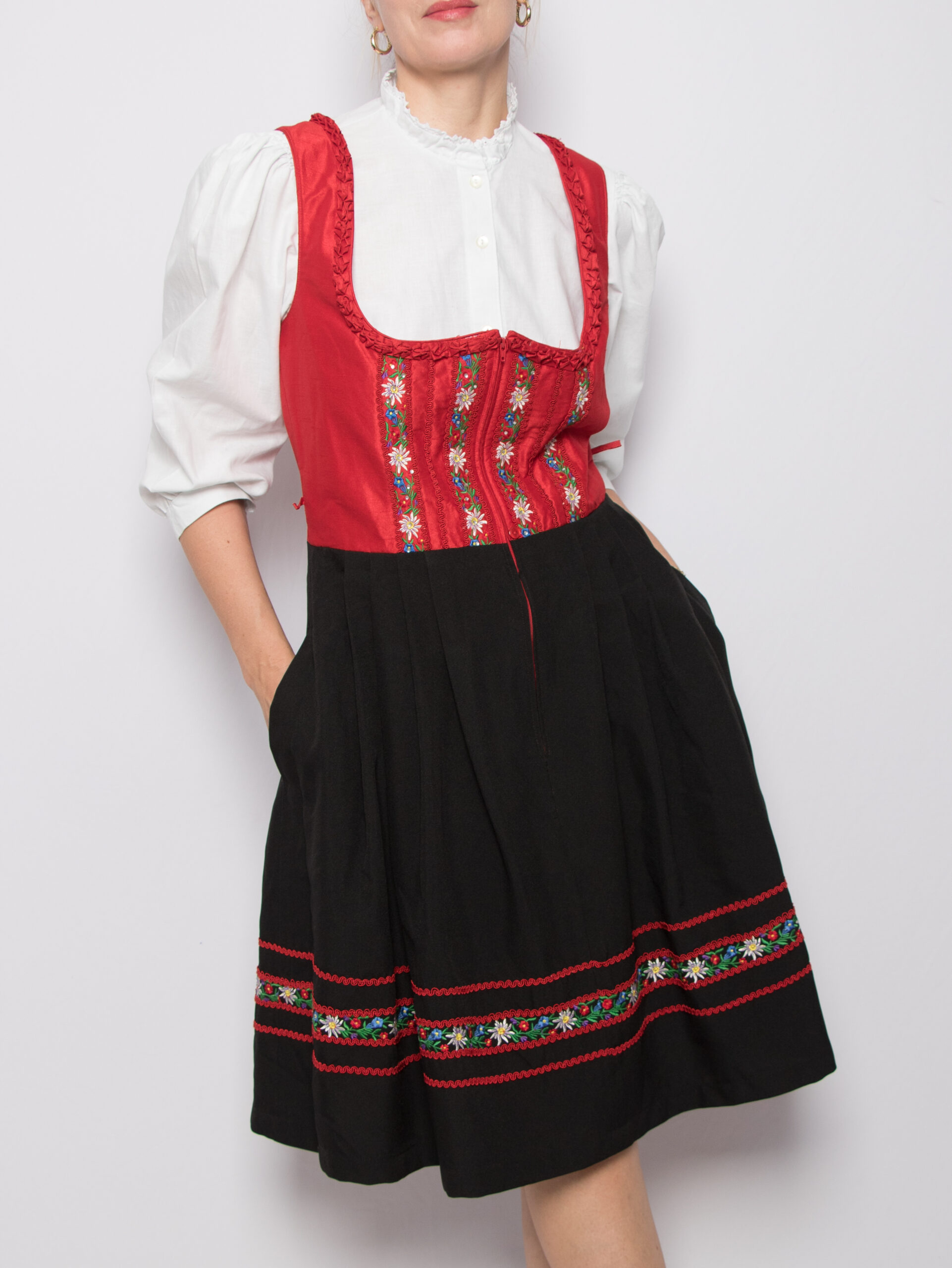 Vintage Embroidered Alpine Dirndl Dress Vintage Alpine Dirndl Dress Embroidered Floral Folk Country Line Cottage Style Size L Gift for Girlfriend
