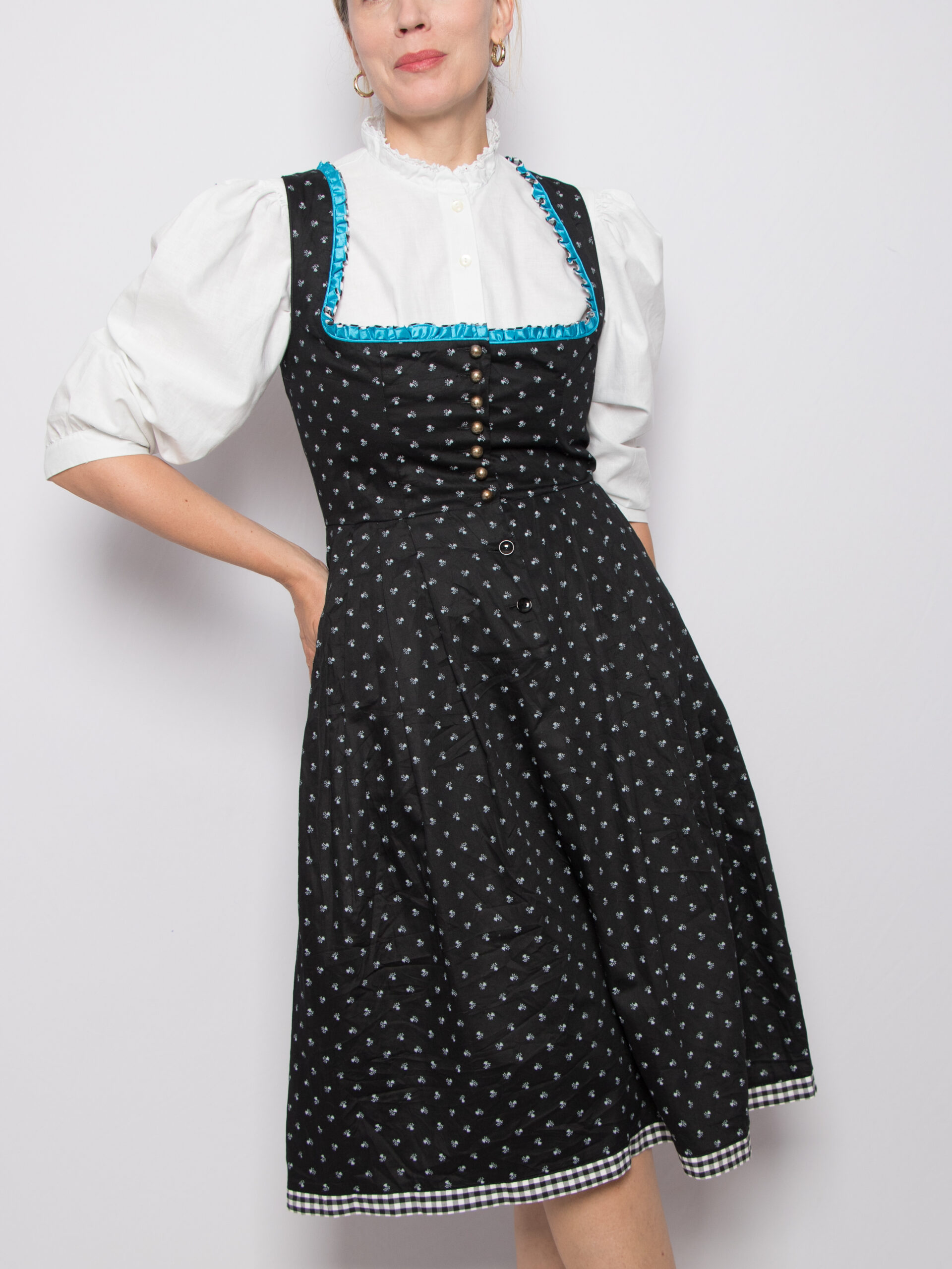 Vintage Turi Landhaus Folk Dress Vintage Turi Landhaus Folk Dress Trachten Button Front Floral Corset Cottagecore Alpine Style Size M