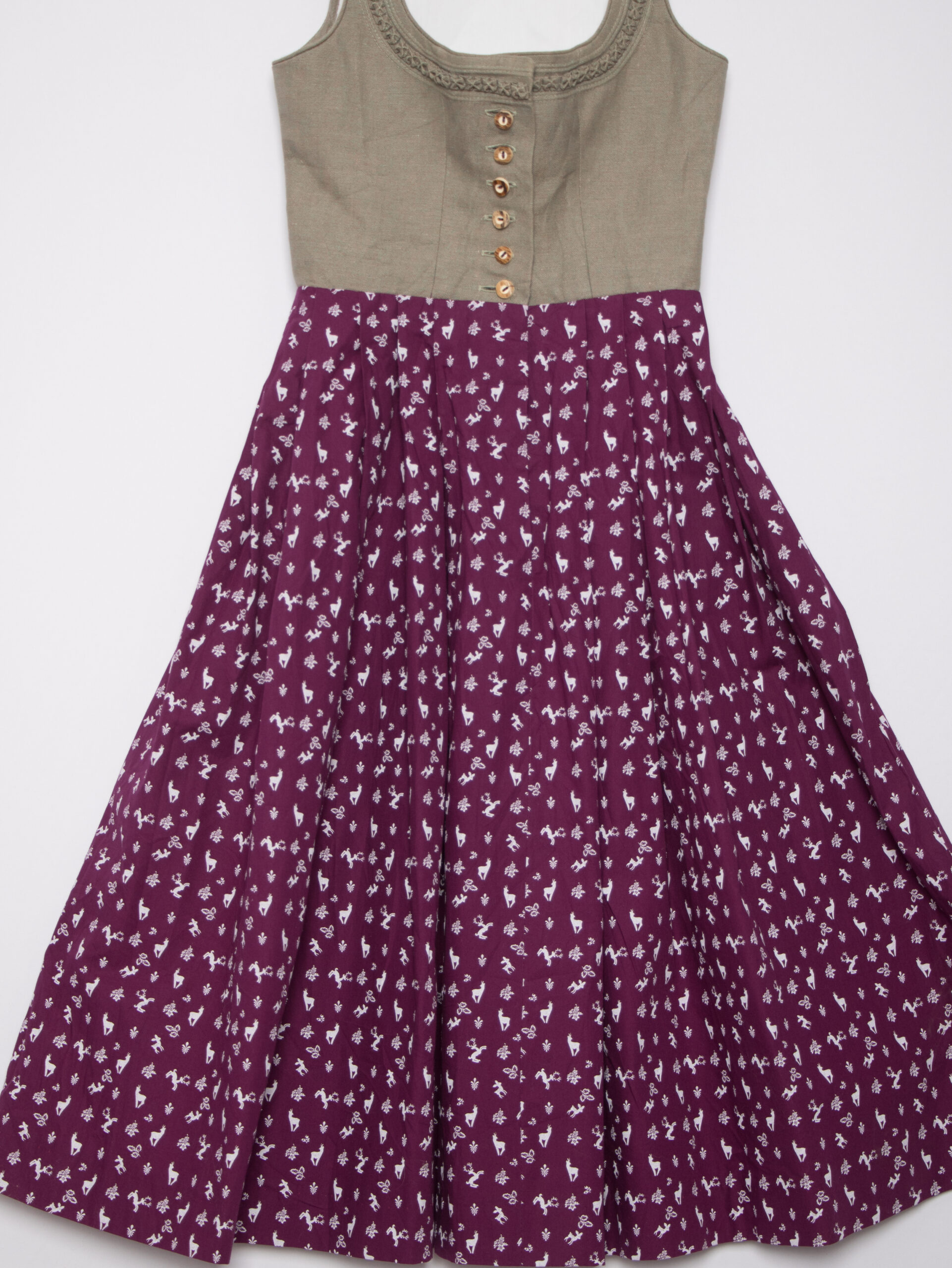 Vintage Angermaier Dirndl Dress Vintage Dirndl Dress Angermaier Size XS Linen Corset Deer print Cotton Skirt Real Antler Buttons Bavarian Alpine