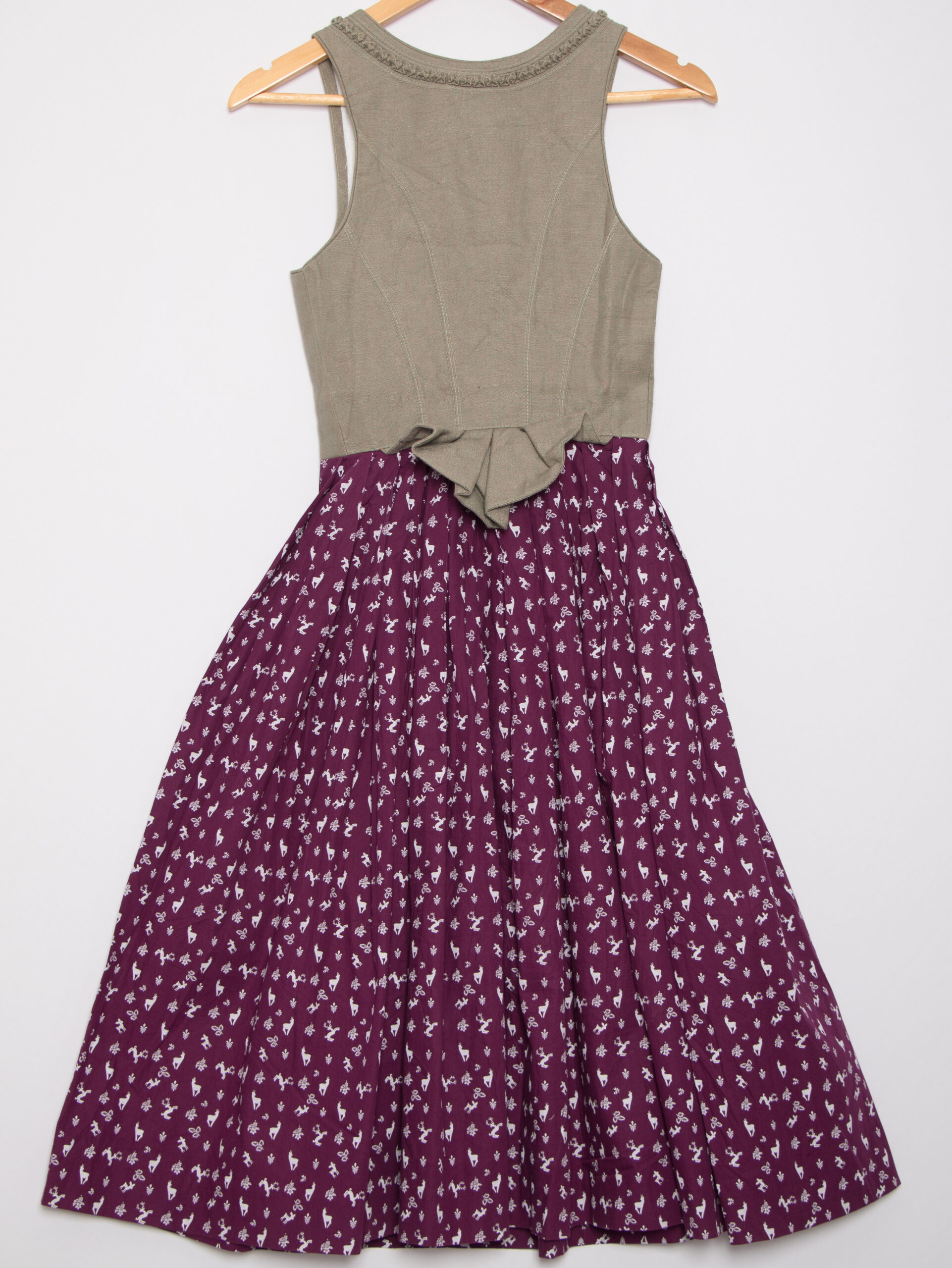 Vintage Angermaier Dirndl Dress Vintage Dirndl Dress Angermaier Size XS Linen Corset Deer print Cotton Skirt Real Antler Buttons Bavarian Alpine