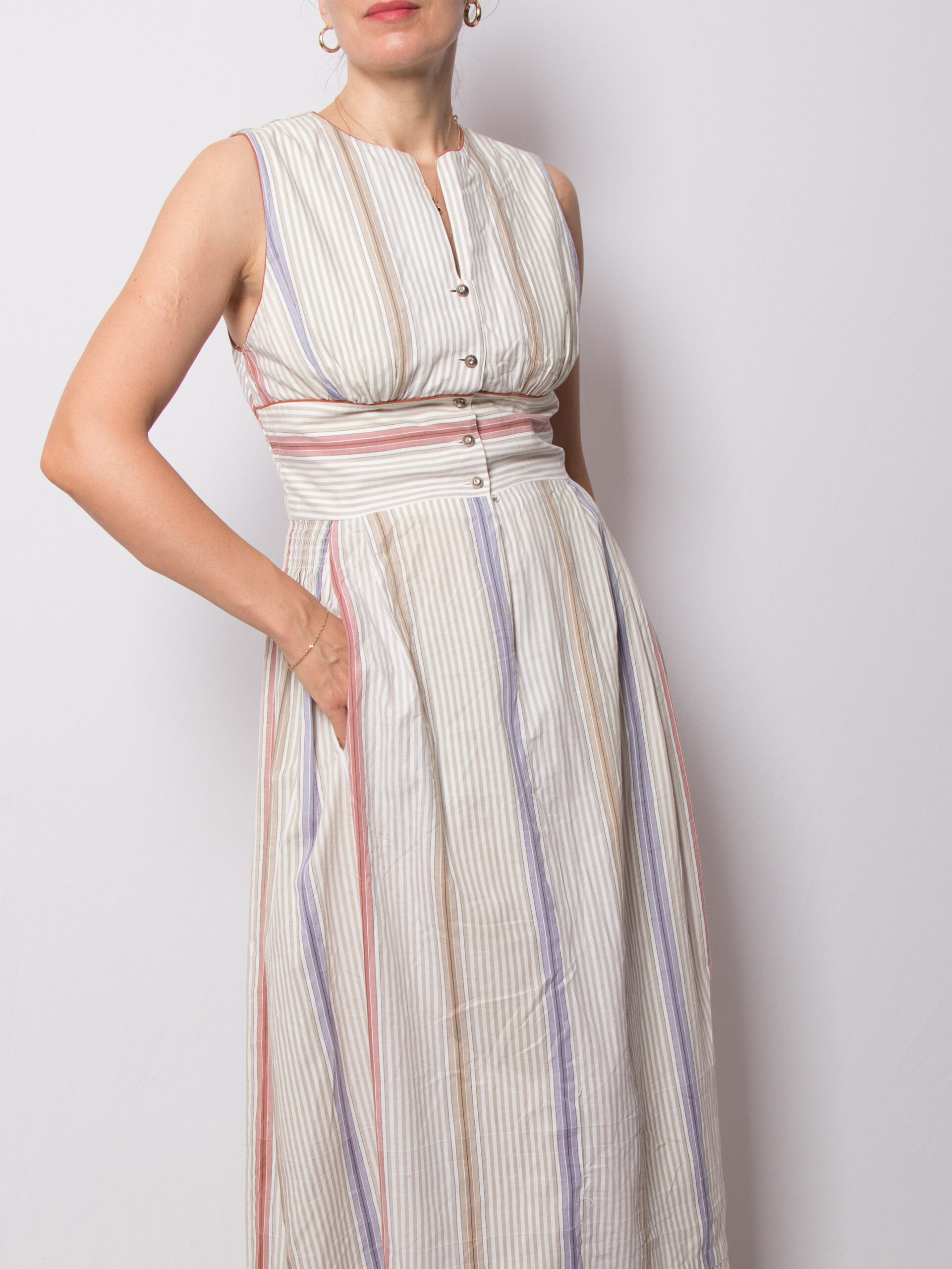 Vintage Midi Striped Folk Dress Vintage Midi Striped Folk Dress Dirndl Trachten Country Cottagecore Size S Gift for Girlfriend Sounds of Music