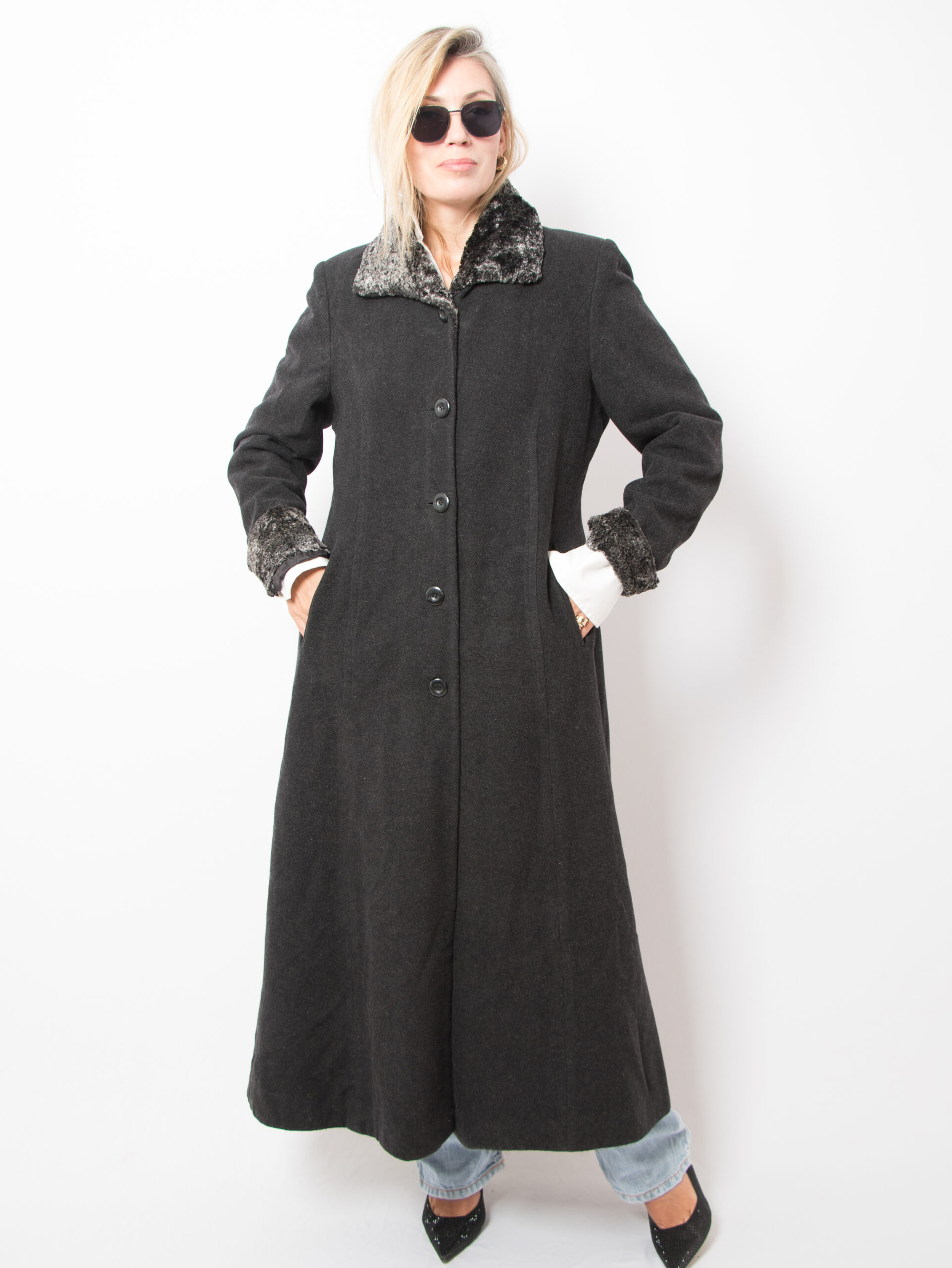 Vintage Gray Maxi Wool Coat Vintage Gray Maxi Wool Princess Coat with Faux Fur Collar Cuffs Size M Classic Timeless Gift for Girlfriend