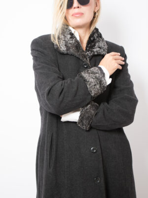 Vintage Gray Maxi Wool Princess Coat with Faux Fur Collar Cuffs Size M Classic Timeless Gift for Girlfriend