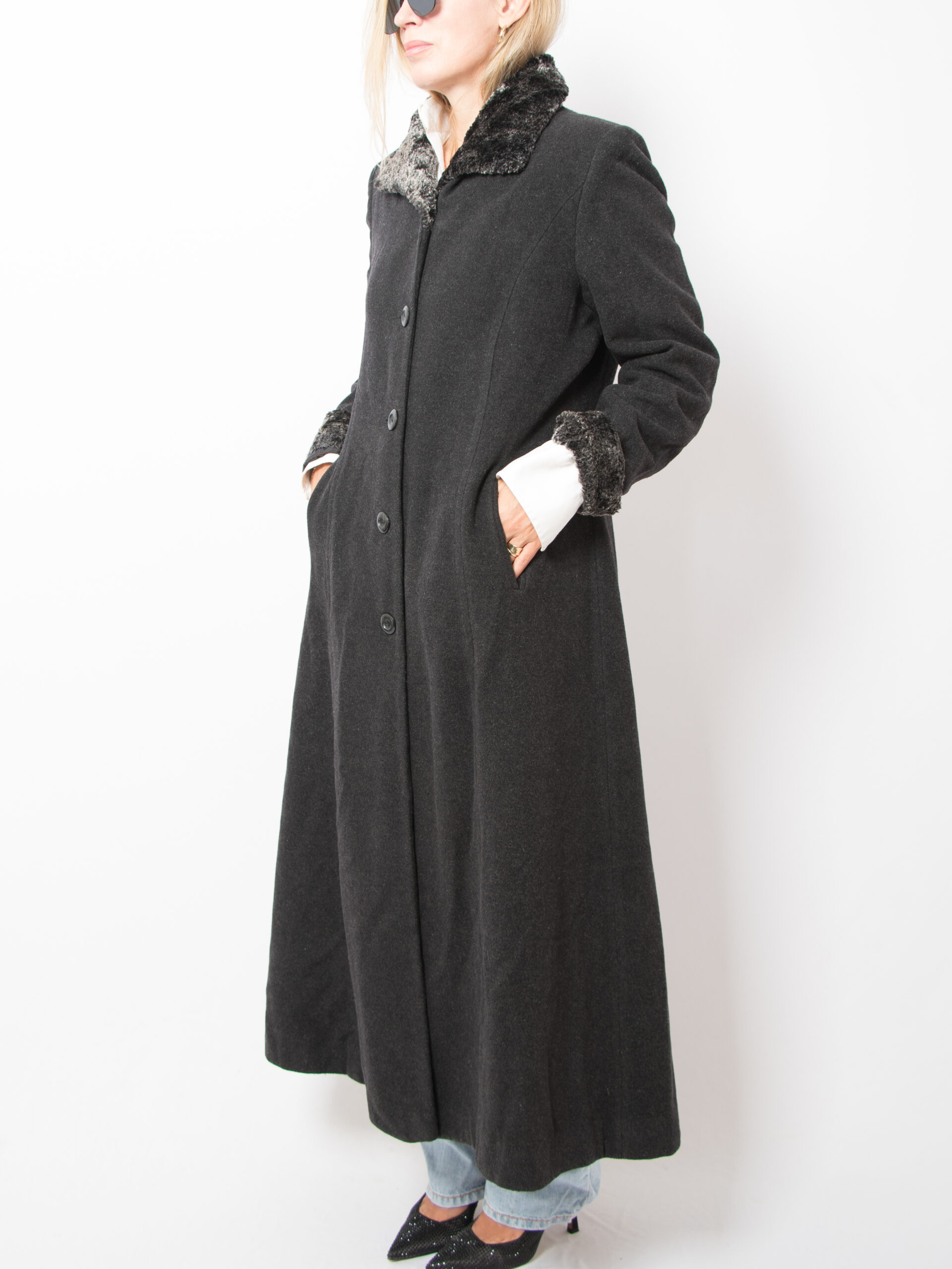 Vintage Gray Maxi Wool Coat Vintage Gray Maxi Wool Princess Coat with Faux Fur Collar Cuffs Size M Classic Timeless Gift for Girlfriend