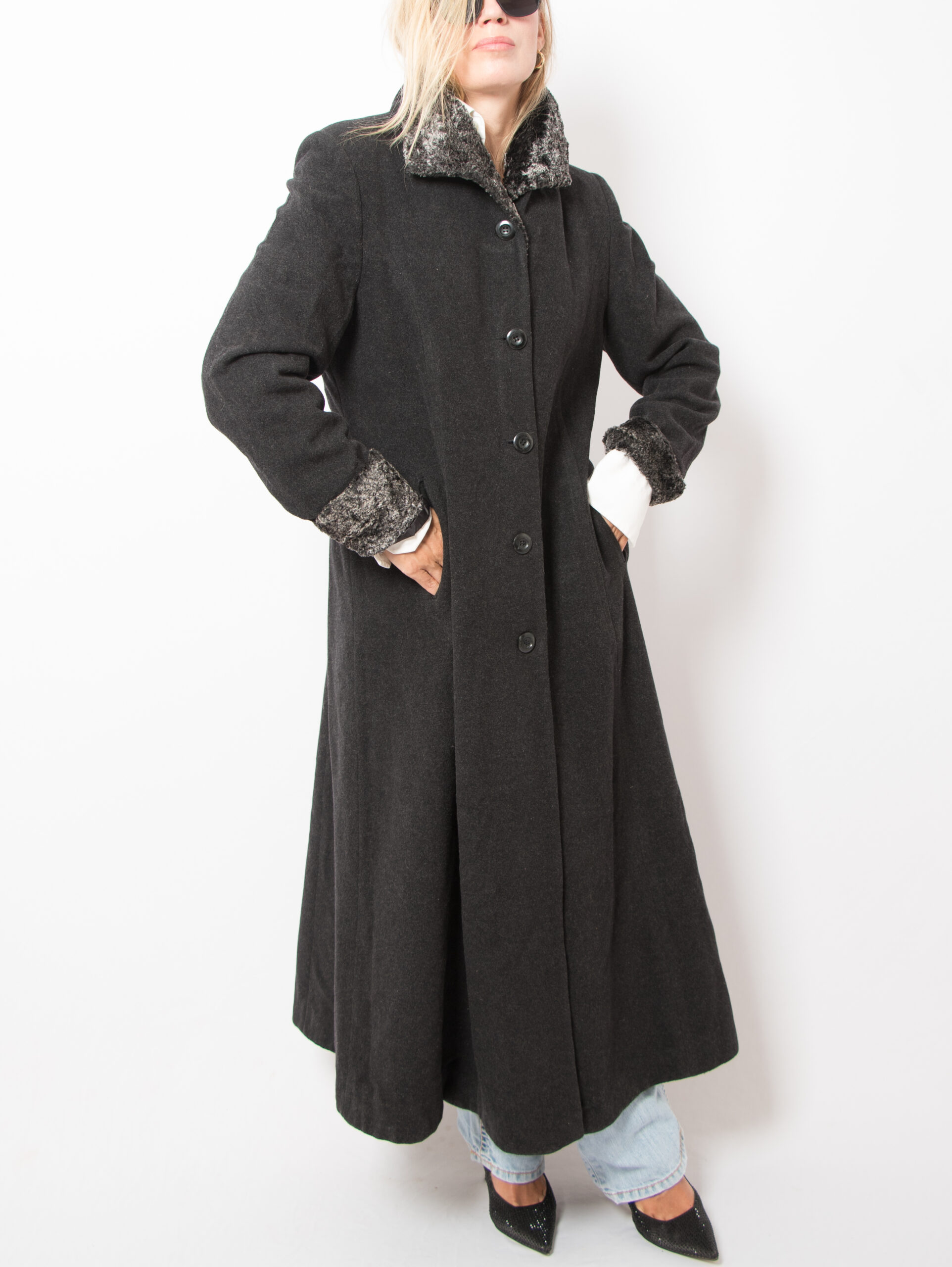 Vintage Gray Maxi Wool Coat Vintage Gray Maxi Wool Princess Coat with Faux Fur Collar Cuffs Size M Classic Timeless Gift for Girlfriend