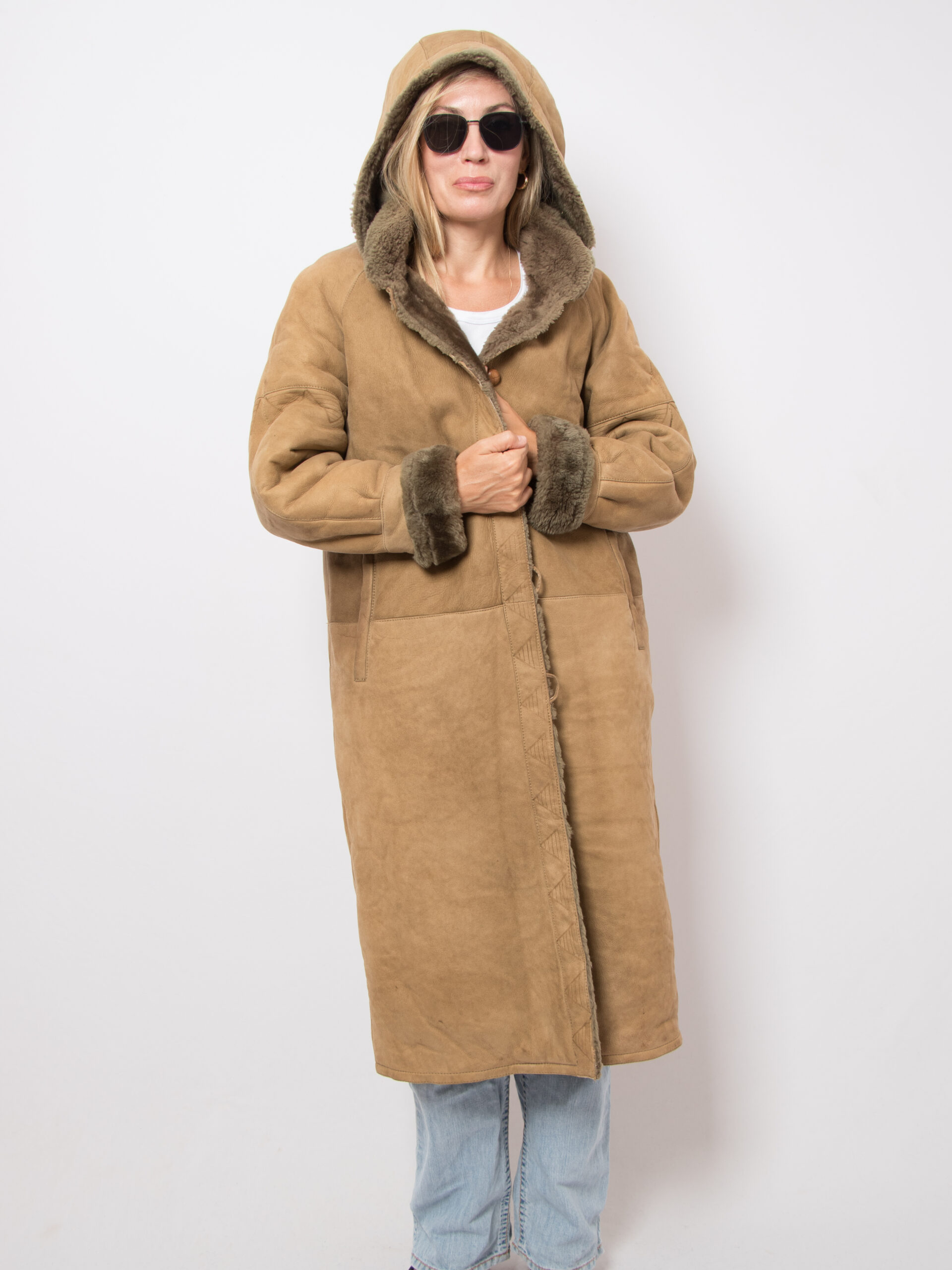 Vintage Suede Hooded Sheepskin Coat Vintage Suede Hooded Sheepskin Coat - Image 2