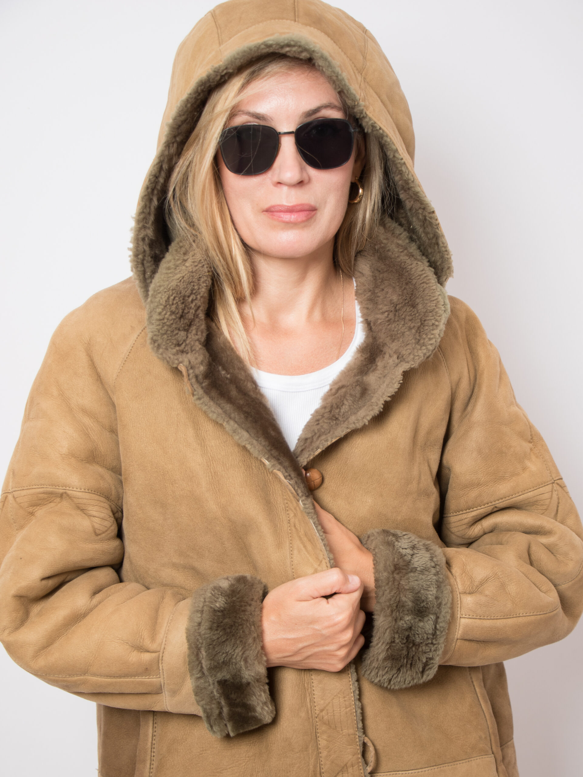 Vintage Suede Hooded Sheepskin Coat Vintage Suede Hooded Sheepskin Coat - Image 3