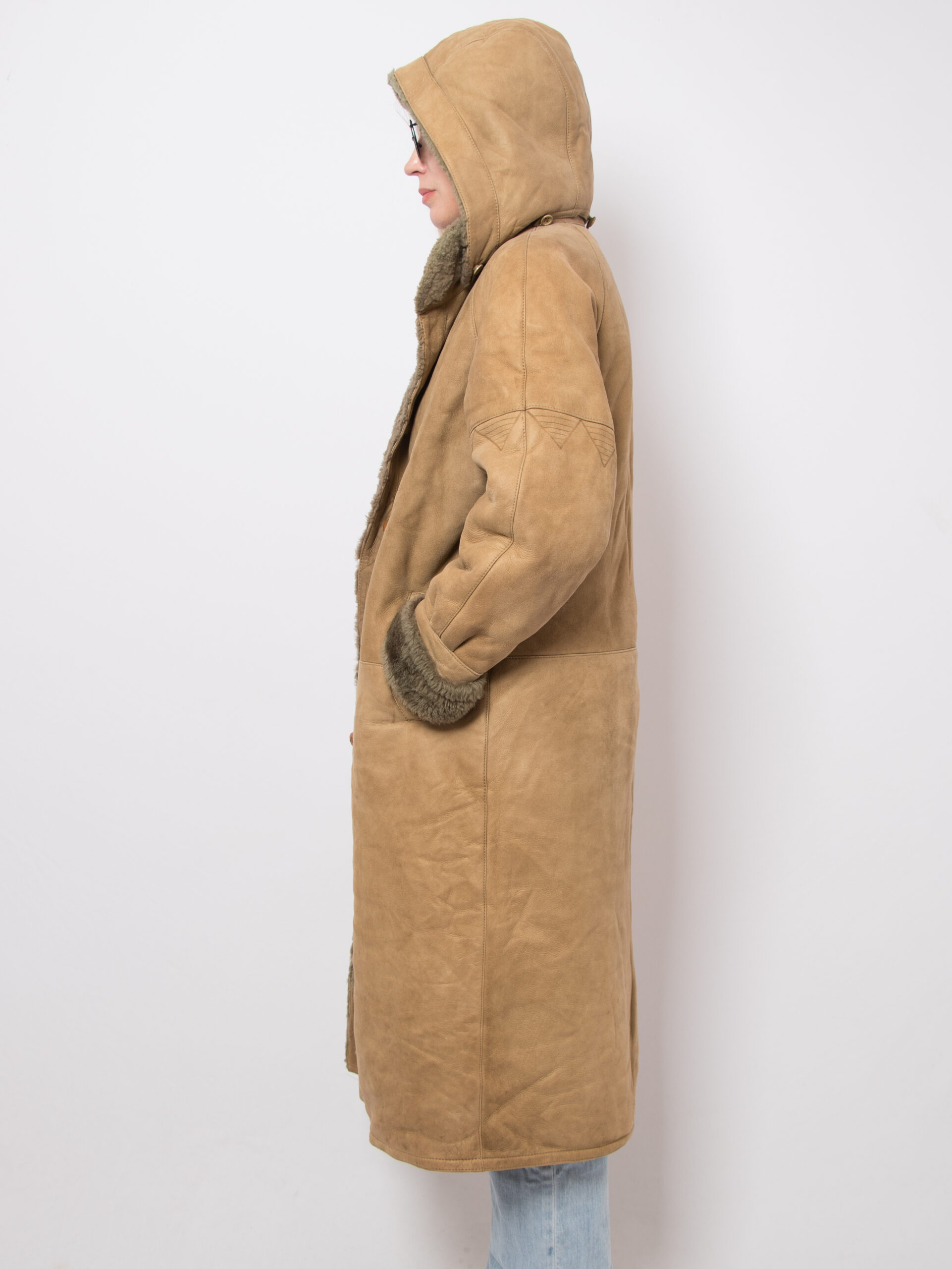 Vintage Suede Hooded Sheepskin Coat Vintage Suede Hooded Sheepskin Coat - Image 4