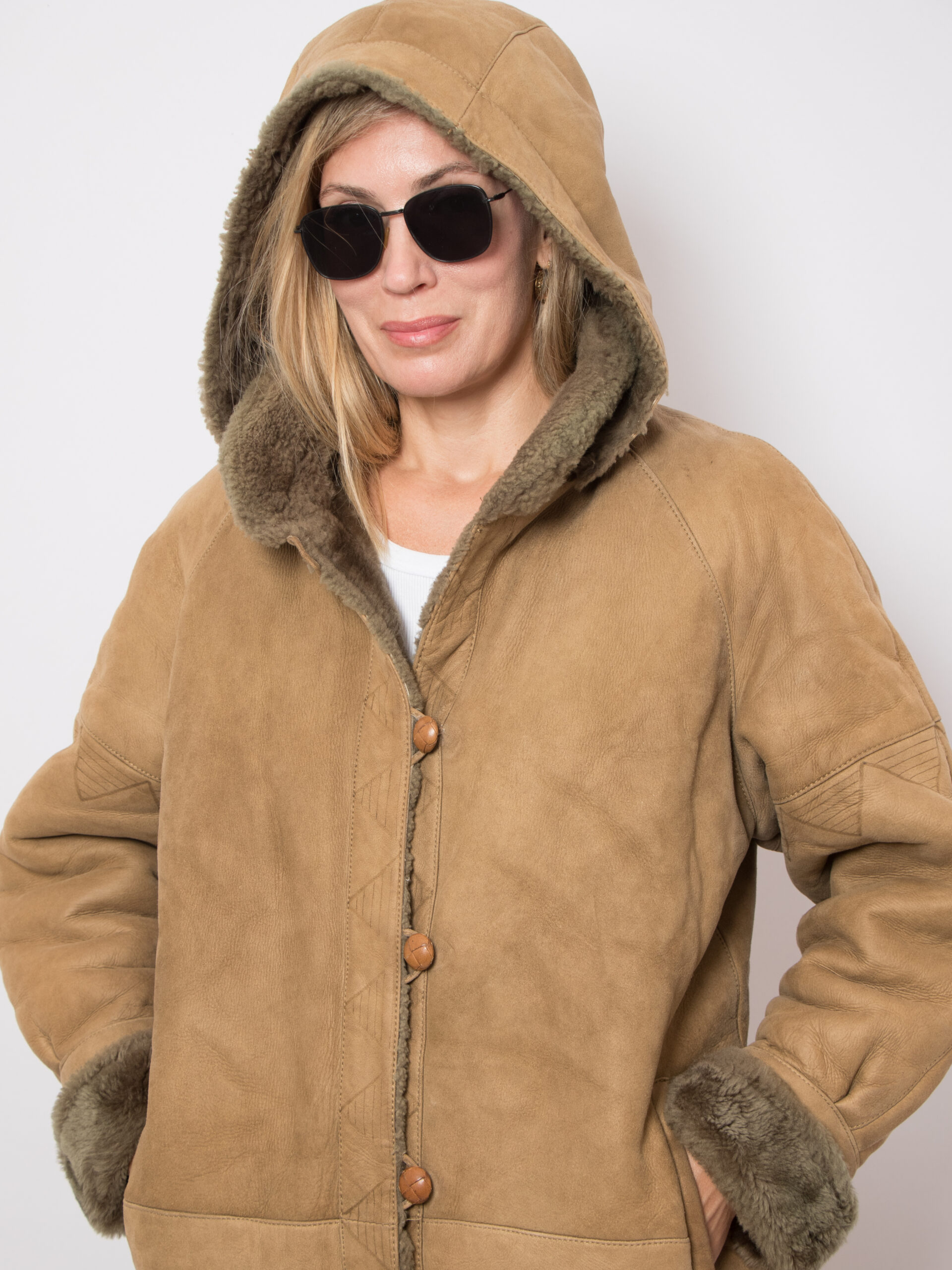 Vintage Suede Hooded Sheepskin Coat Vintage Suede Hooded Sheepskin Coat - Image 6