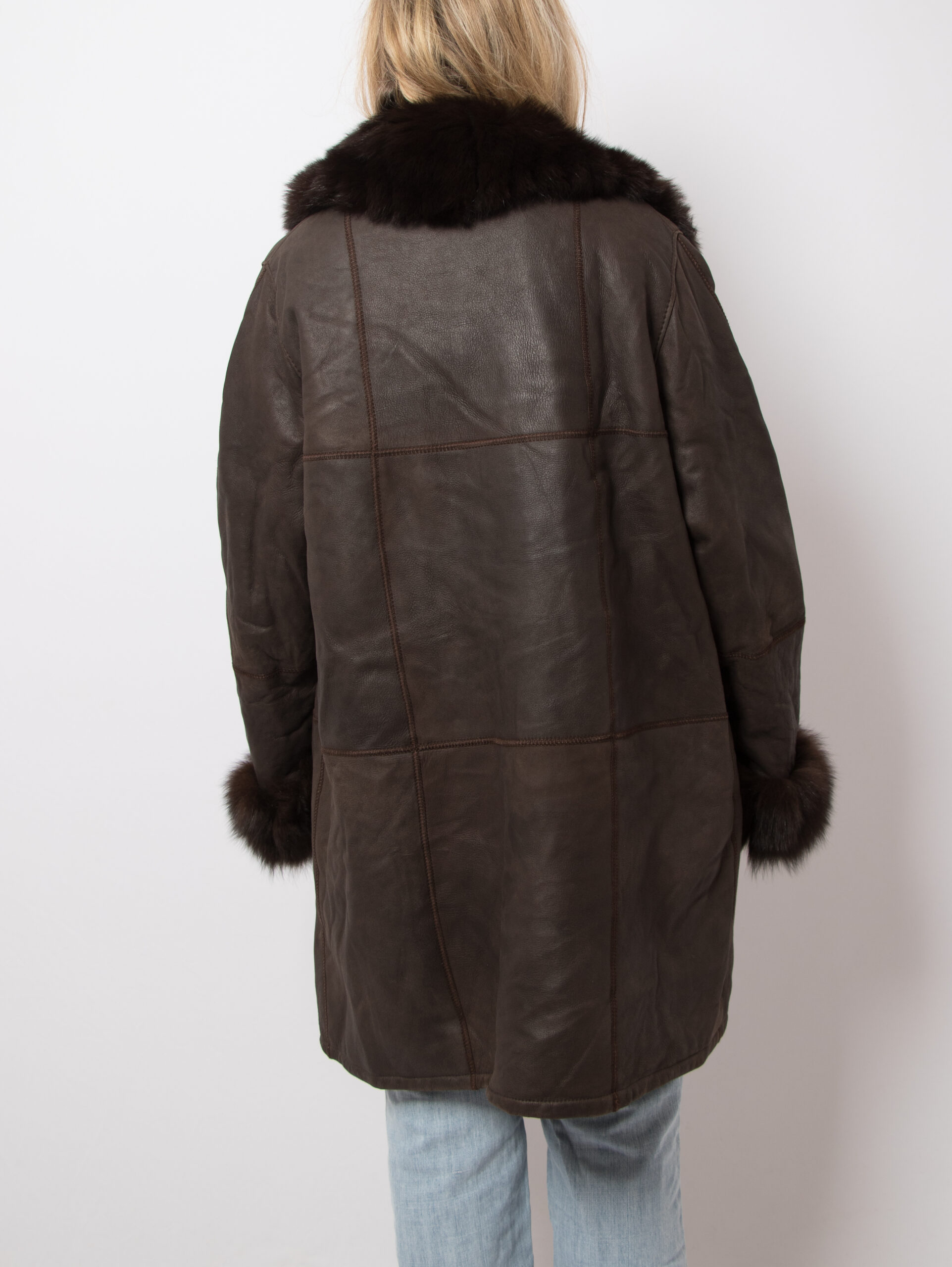 Philippe Vallereuil Leather Coat with Fox fur trim Philippe Vallereuil Leather Coat with Fox fur trim - Image 4