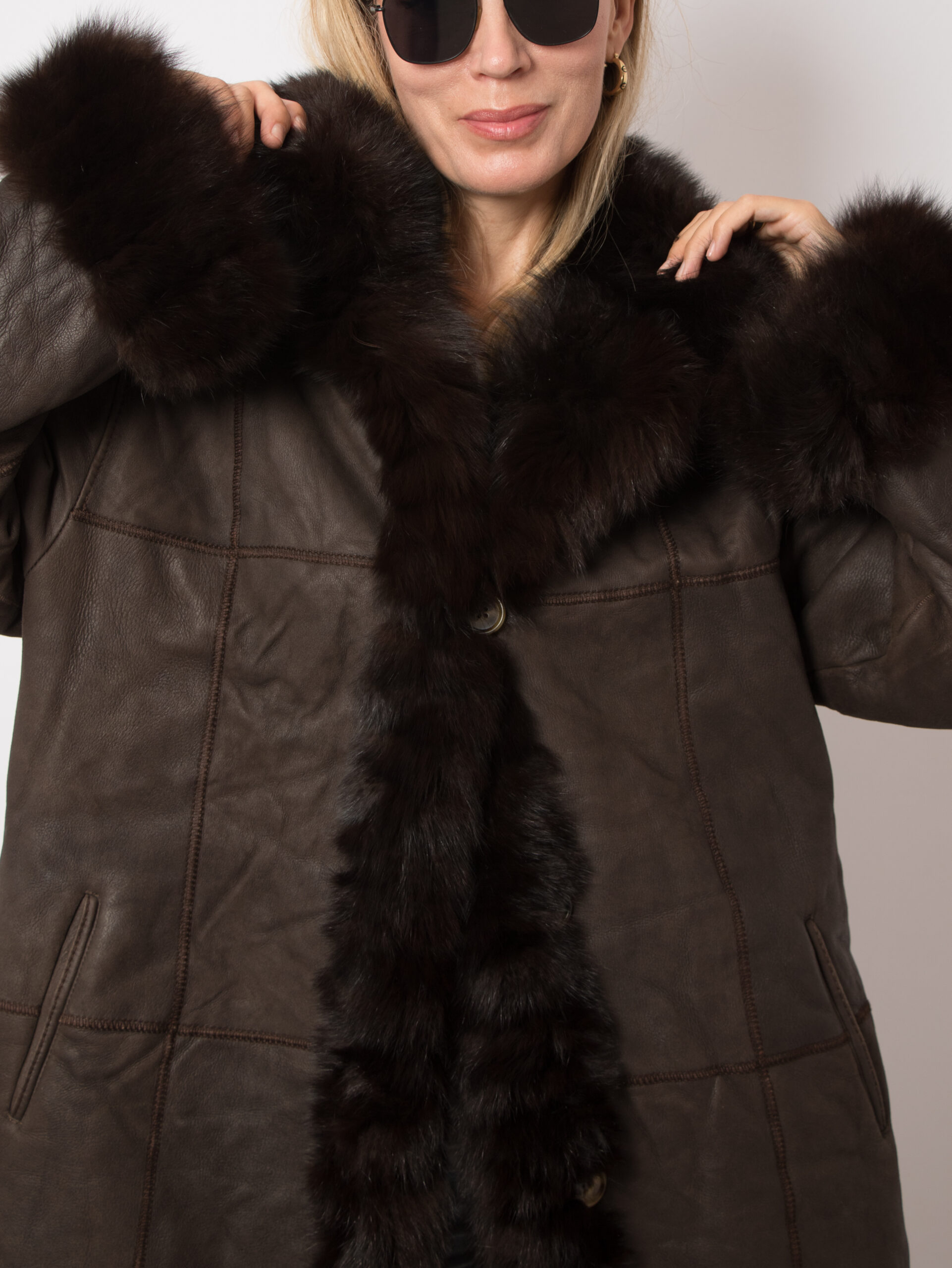 Philippe Vallereuil Leather Coat with Fox fur trim Vintage Philippe Vallereuil France Sheepskin Coat with Fox fur trim Size L/XL Original Gift