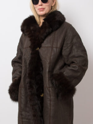Vintage Philippe Vallereuil France Sheepskin Coat with Fox fur trim Size L/XL Original Gift