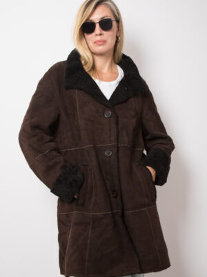 Vintage BASLER Brown Suede Shearling Coat Glam Oversized Sheepskin Coat Size L Original Gift