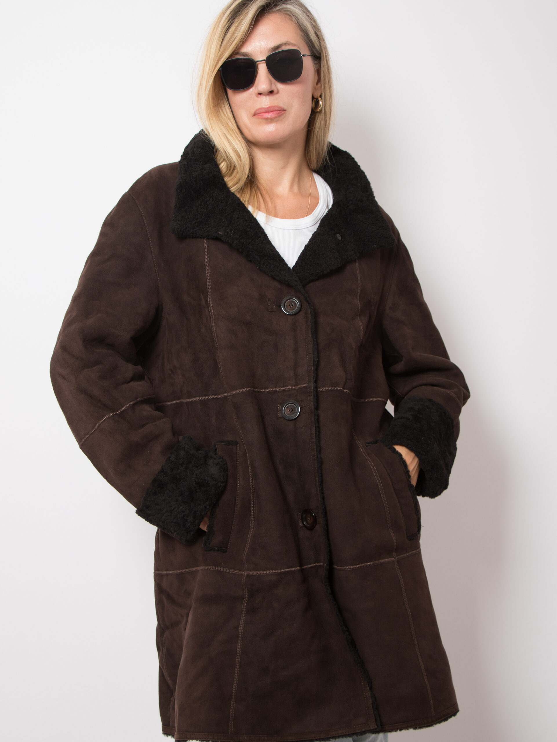 Vintage BASLER Suede Shearling Coat Vintage BASLER Brown Suede Shearling Coat Glam Oversized Sheepskin Coat Size L Original Gift
