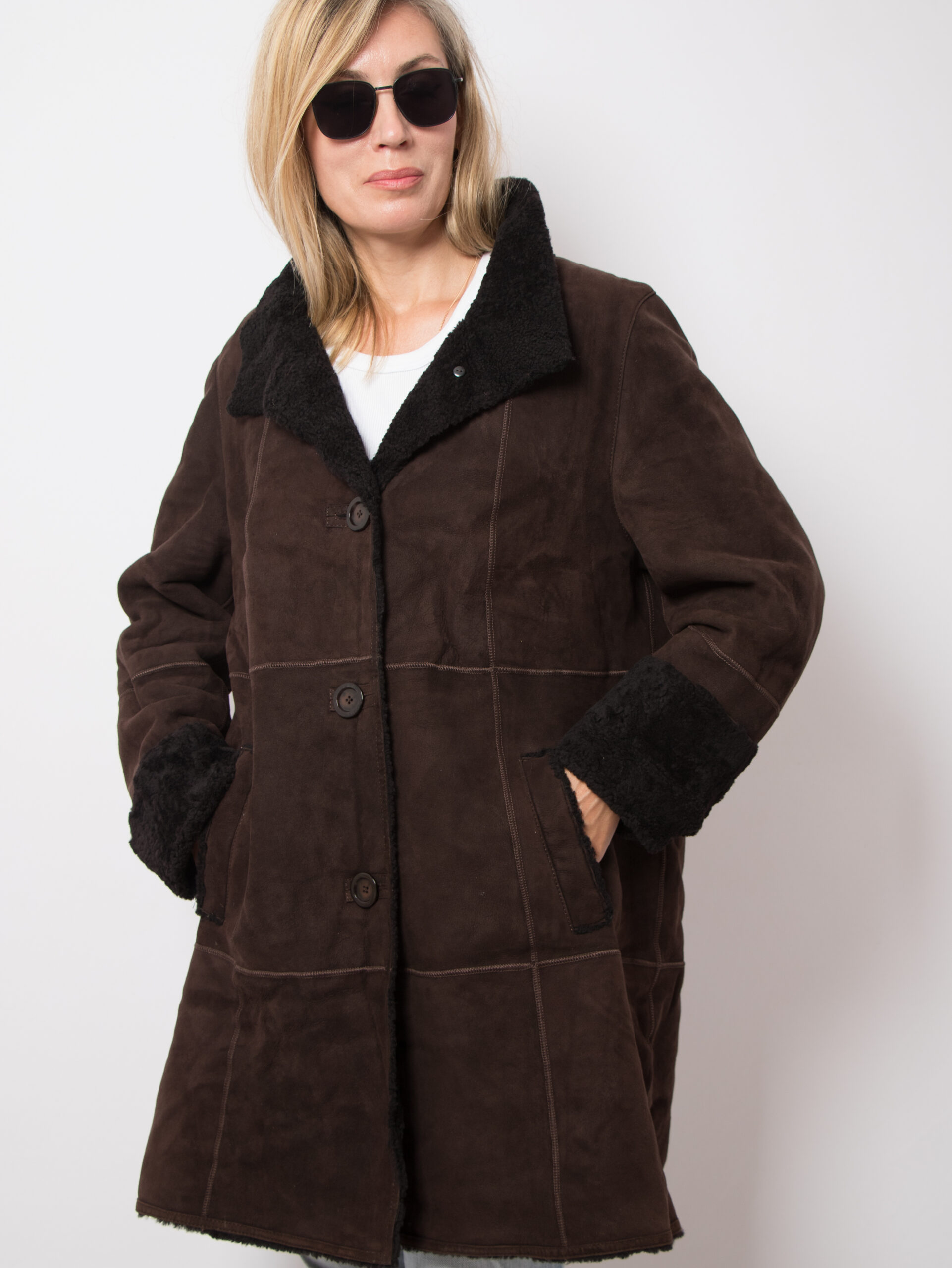 Vintage BASLER Suede Shearling Coat Vintage BASLER Brown Suede Shearling Coat Glam Oversized Sheepskin Coat Size L Original Gift