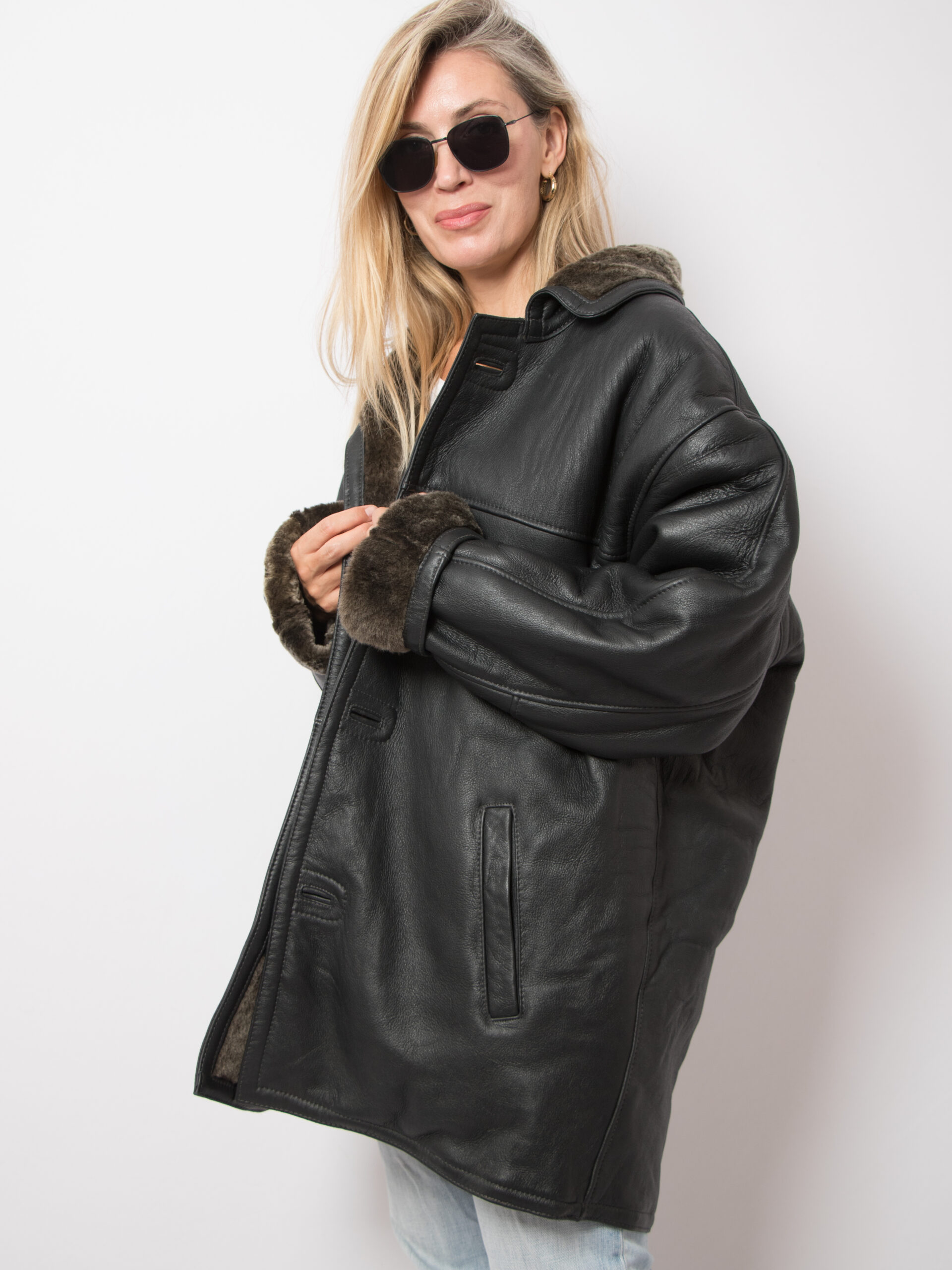 Vintage Black Leather Shearling Jacket Vintage Black Leather Shearling Jacket