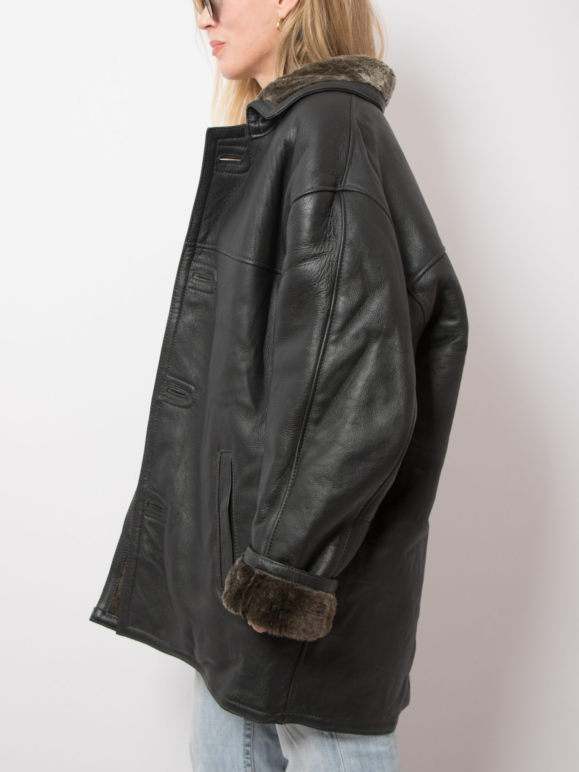 Vintage Black Leather Shearling Jacket Vintage Black Leather Shearling Jacket - Image 3