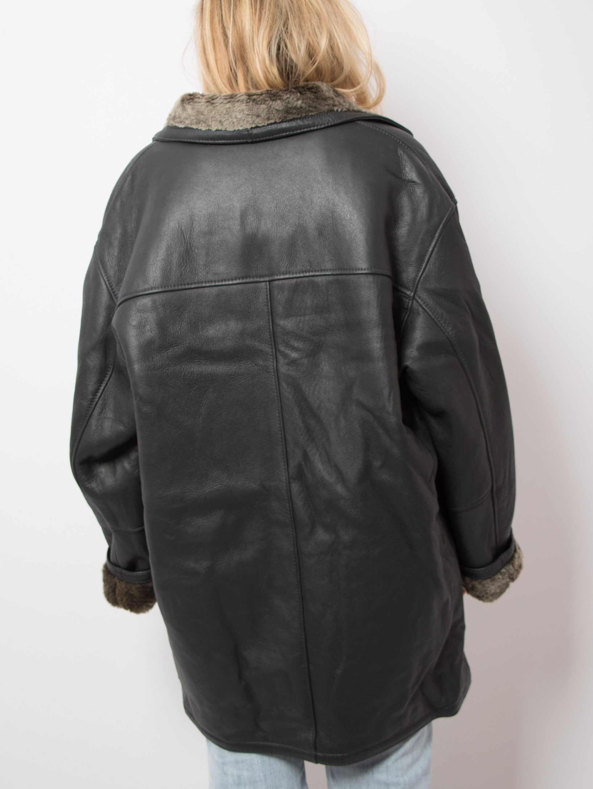 Vintage Black Leather Shearling Jacket Vintage Black Leather Shearling Jacket - Image 4