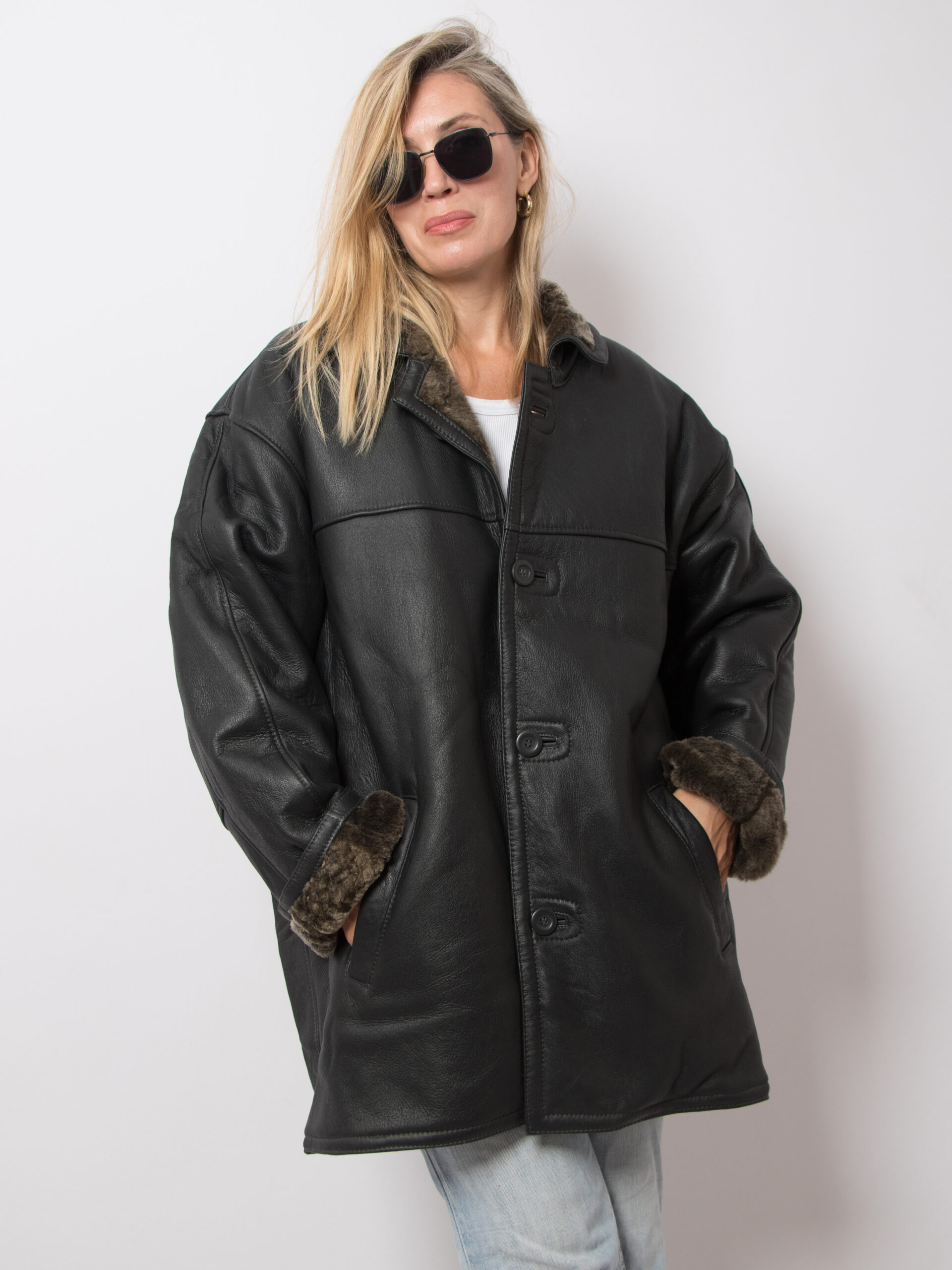 Vintage Black Leather Shearling Jacket Vintage Black Leather Shearling Jacket