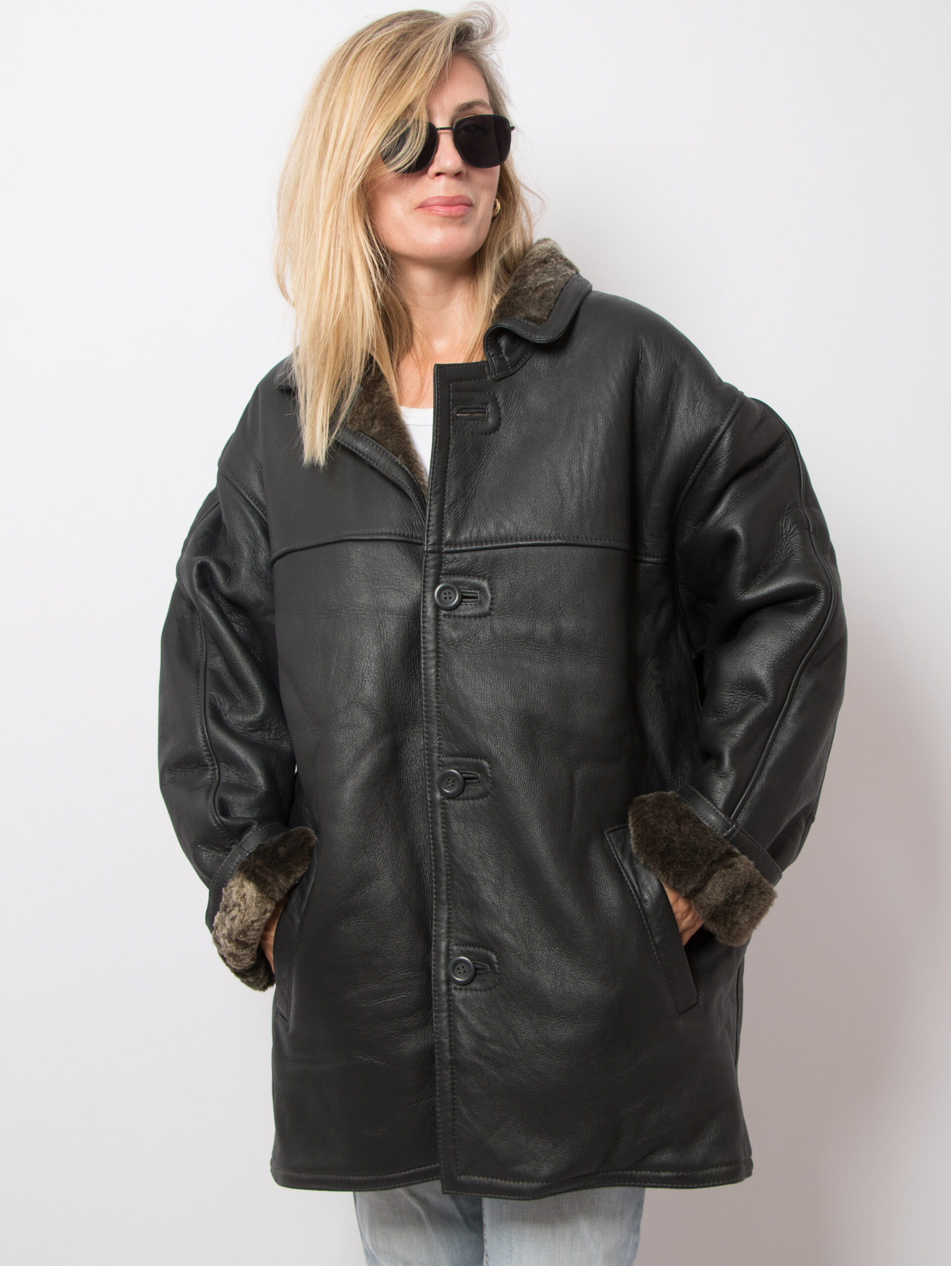 Vintage Black Leather Shearling Jacket Vintage Black Leather Shearling Jacket