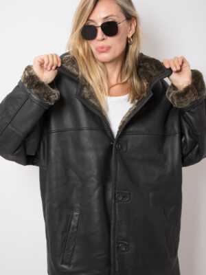 Vintage Black Leather Shearling Jacket