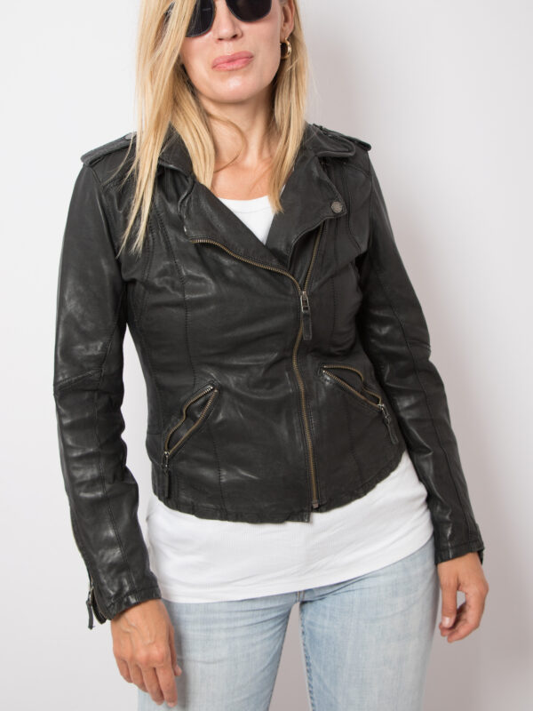 Black Leather Moto Jacket by OAKWOOD - Image 2
