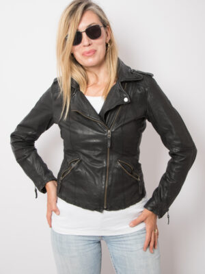 90s Black Leather Moto Jacket Biker Motorcycle Outerwear by OAKWOOD Size S