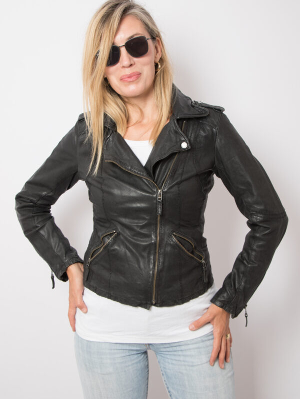 90s Black Leather Moto Jacket Biker Motorcycle Outerwear by OAKWOOD Size S