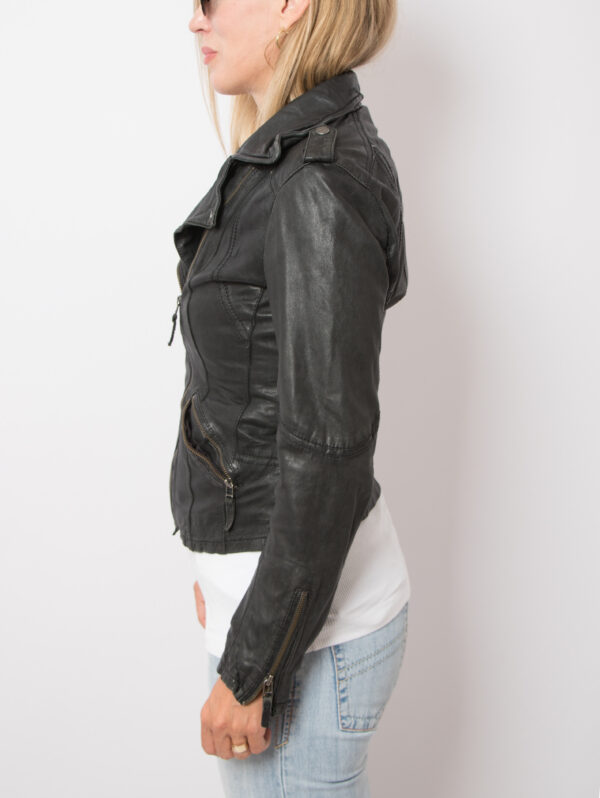 Black Leather Moto Jacket by OAKWOOD - Image 3