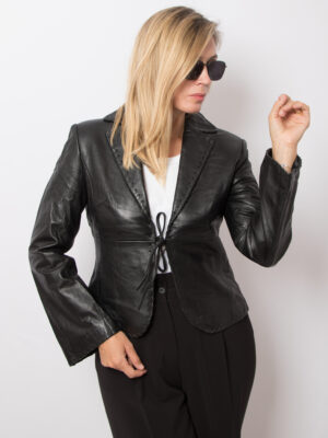 90s Y2K Black Leather Blazer Bell Sleeve Jacket Size M