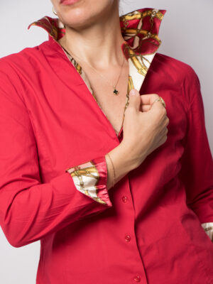 Nara Camicie Red Blouse with Equestrian print trim