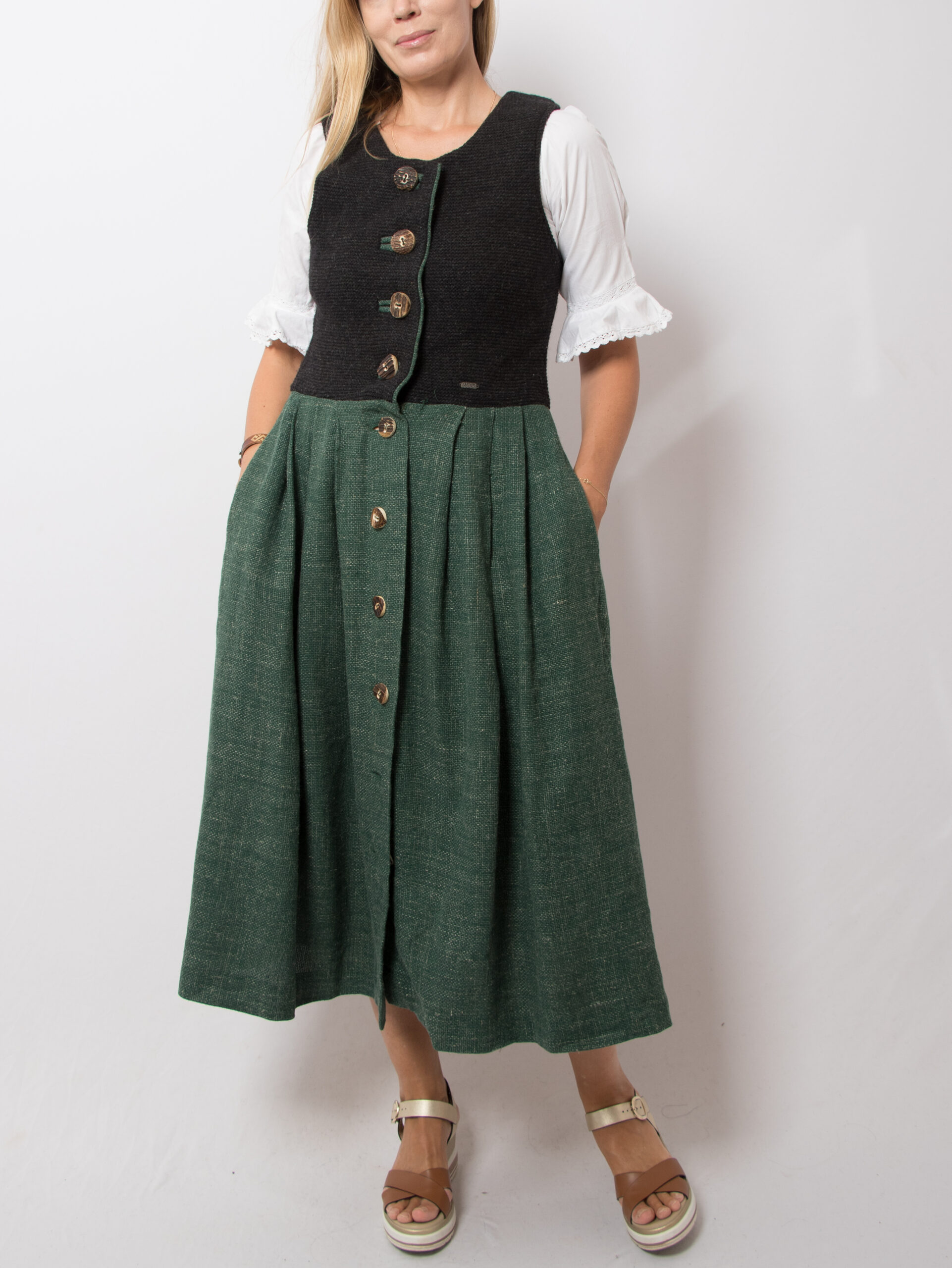 Vintage Midi Green Dirndl Dress vintage midi folk dress green