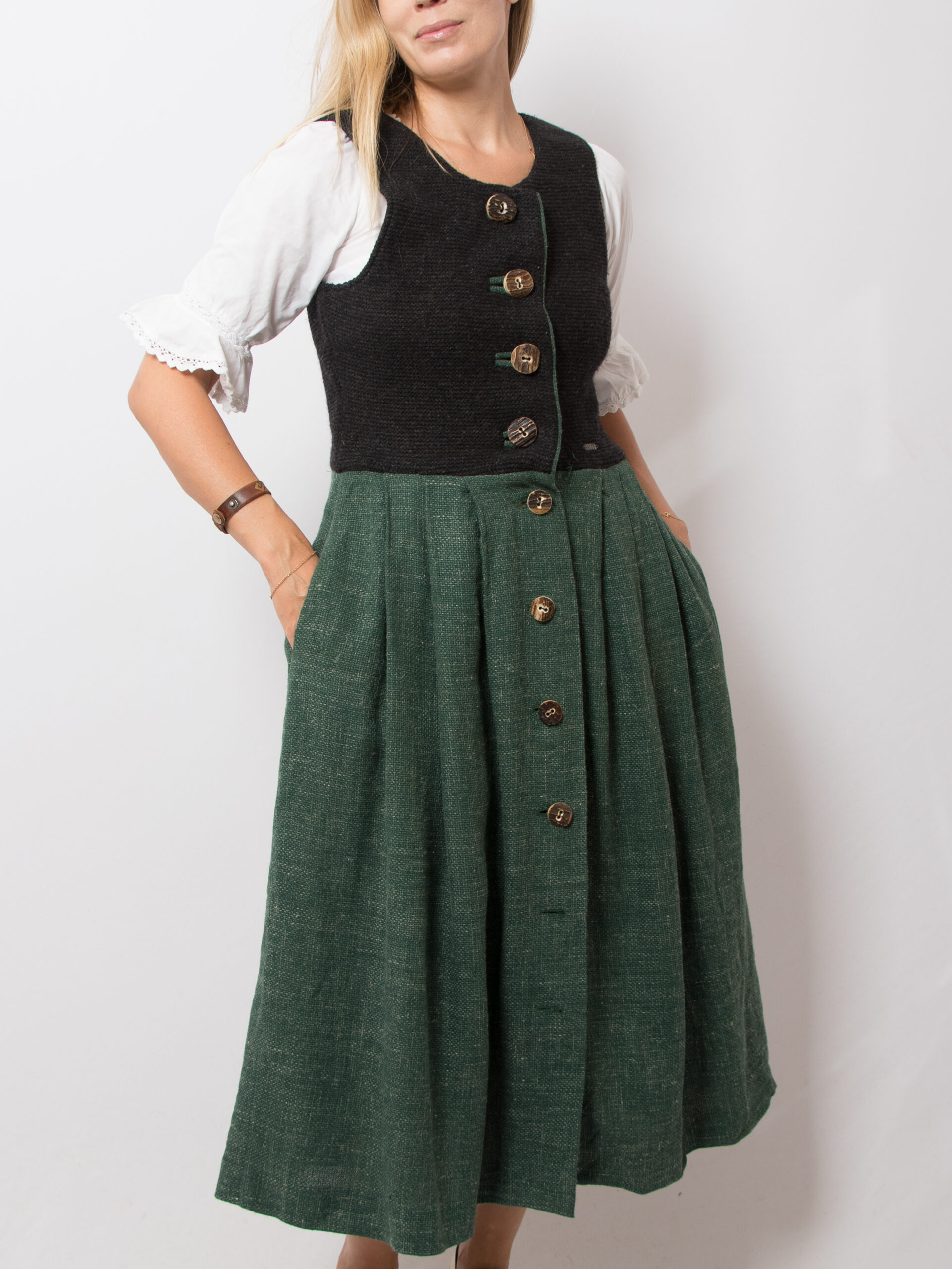 Vintage Midi Green Dirndl Dress Vintage Midi Green Dirndl Dress - Image 2