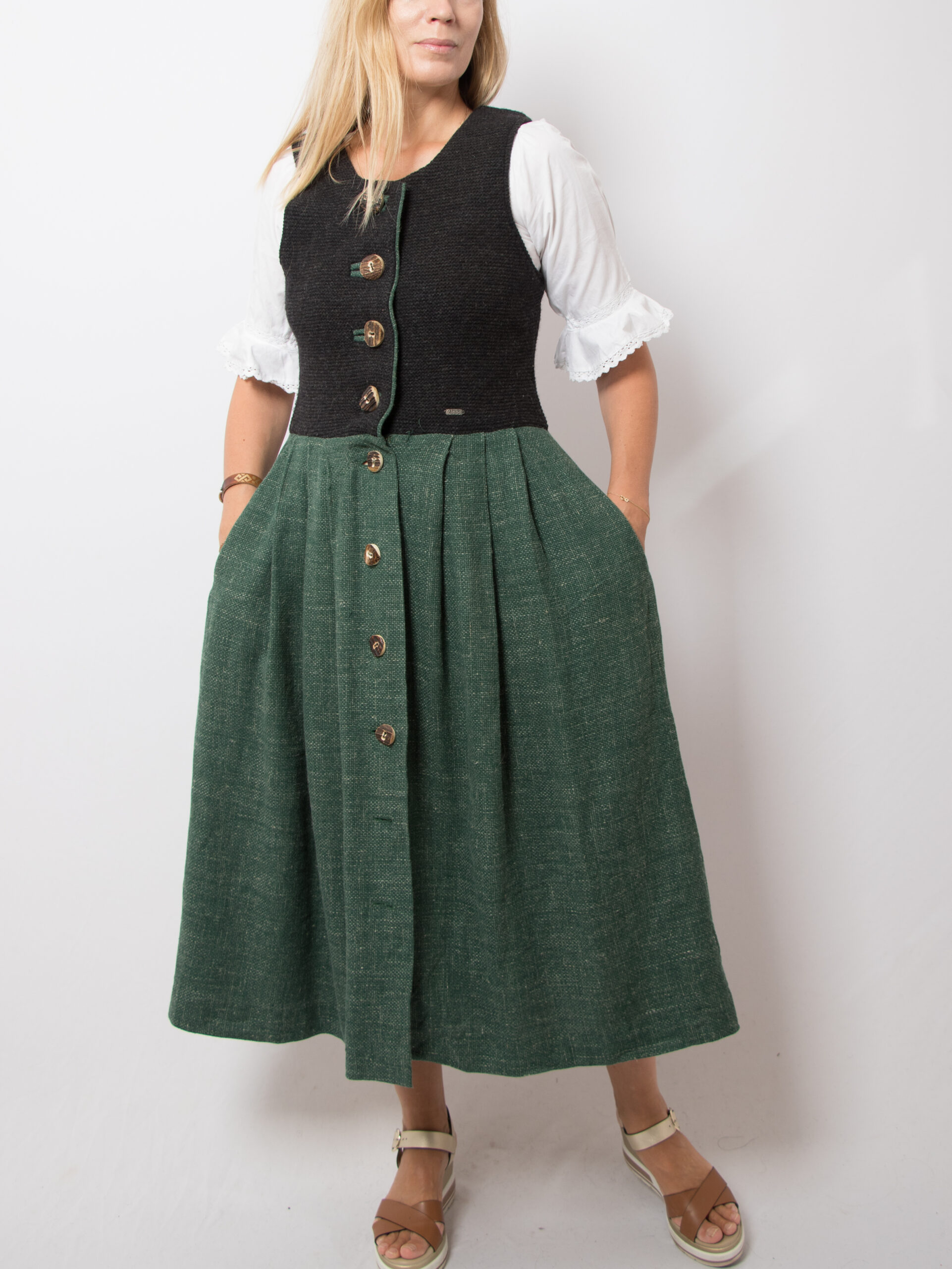 Vintage Midi Green Dirndl Dress Vintage Midi Green Dirndl Dress - Image 5