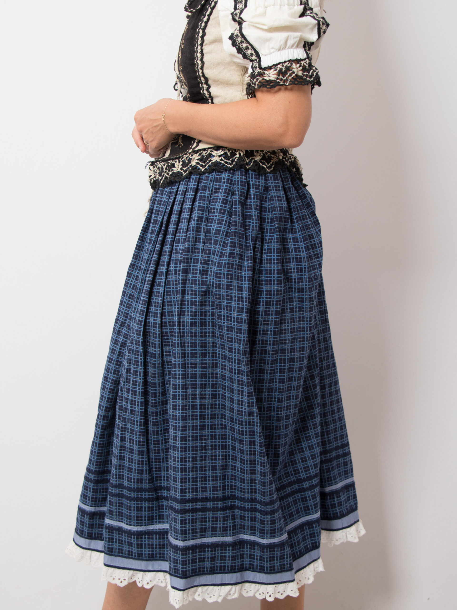 Vintage Folk Blue Plaid Skirt Vintage Folk Blue Plaid Skirt - Image 3